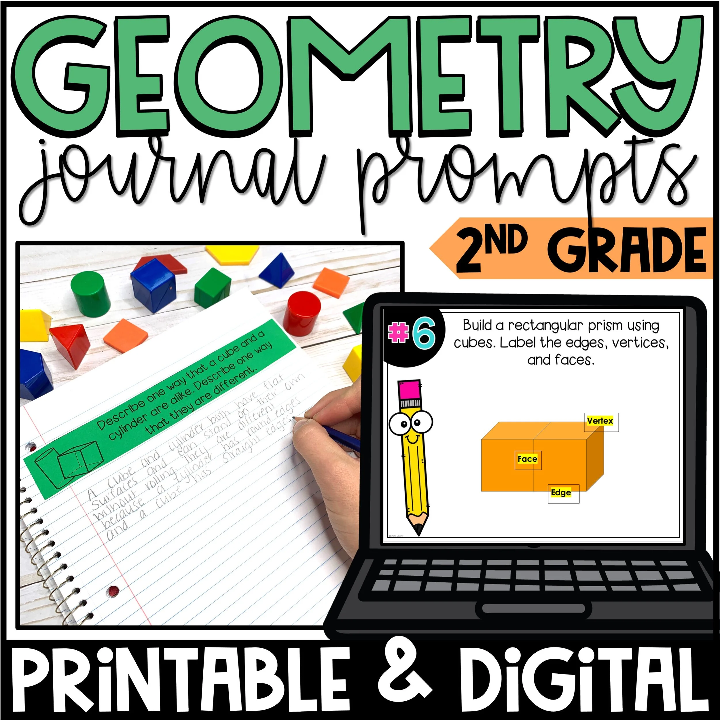 Geometry Math Journal Prompts - 2nd Grade