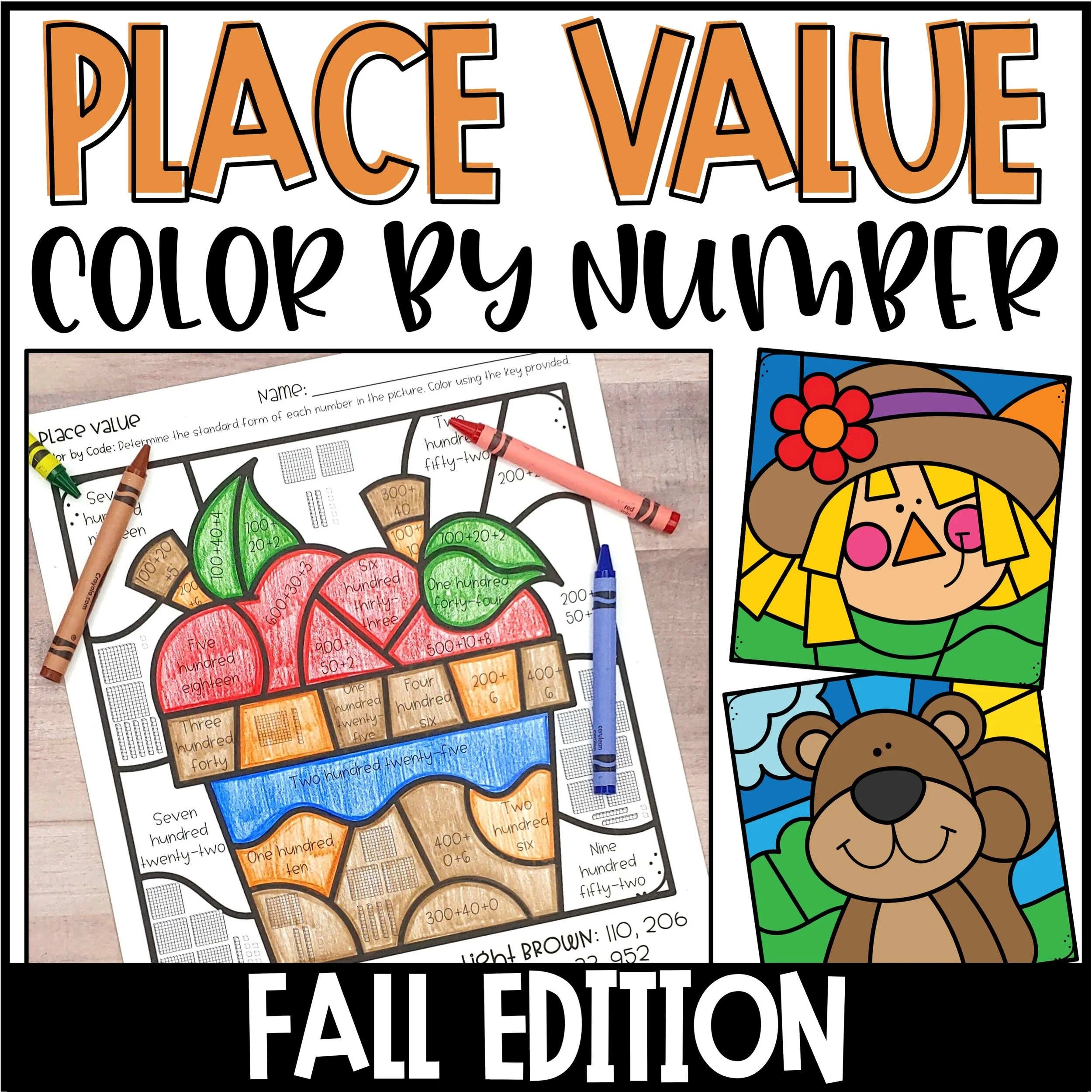 Color by Number Fall Place Value Worksheets