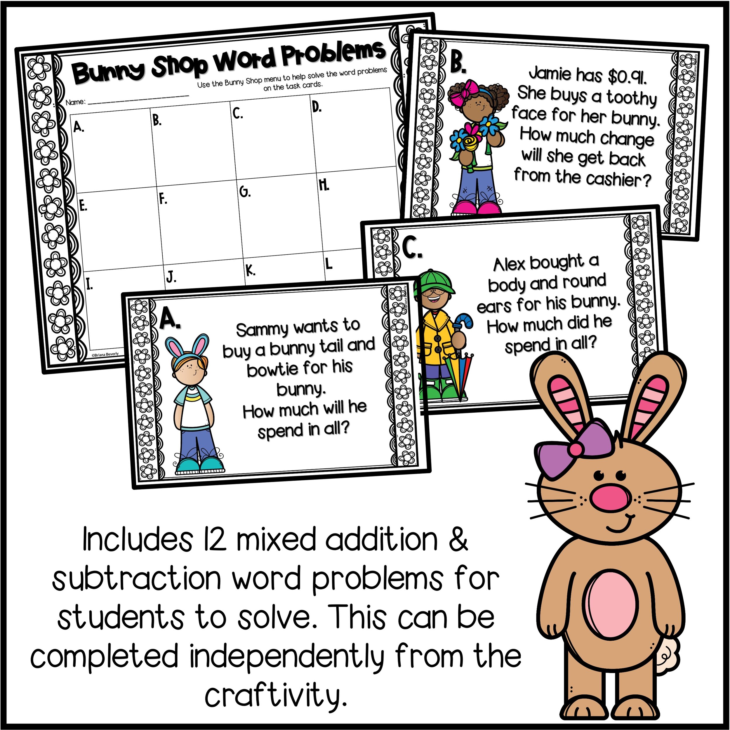 Spring Word Problems | Build a Bunny Math Craft — Teaching With Briana ...