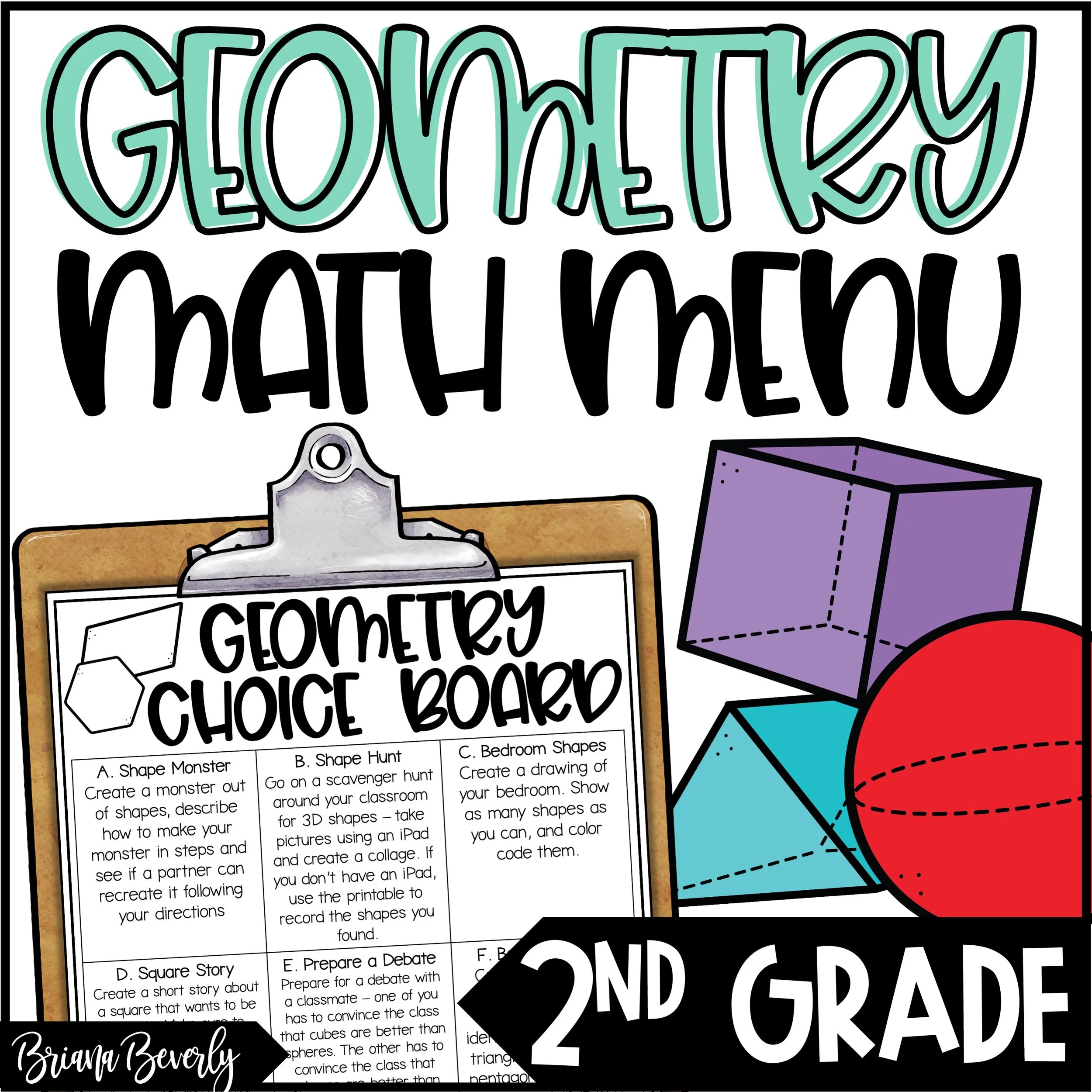 2D and 3D Shapes Math Menu and Activities