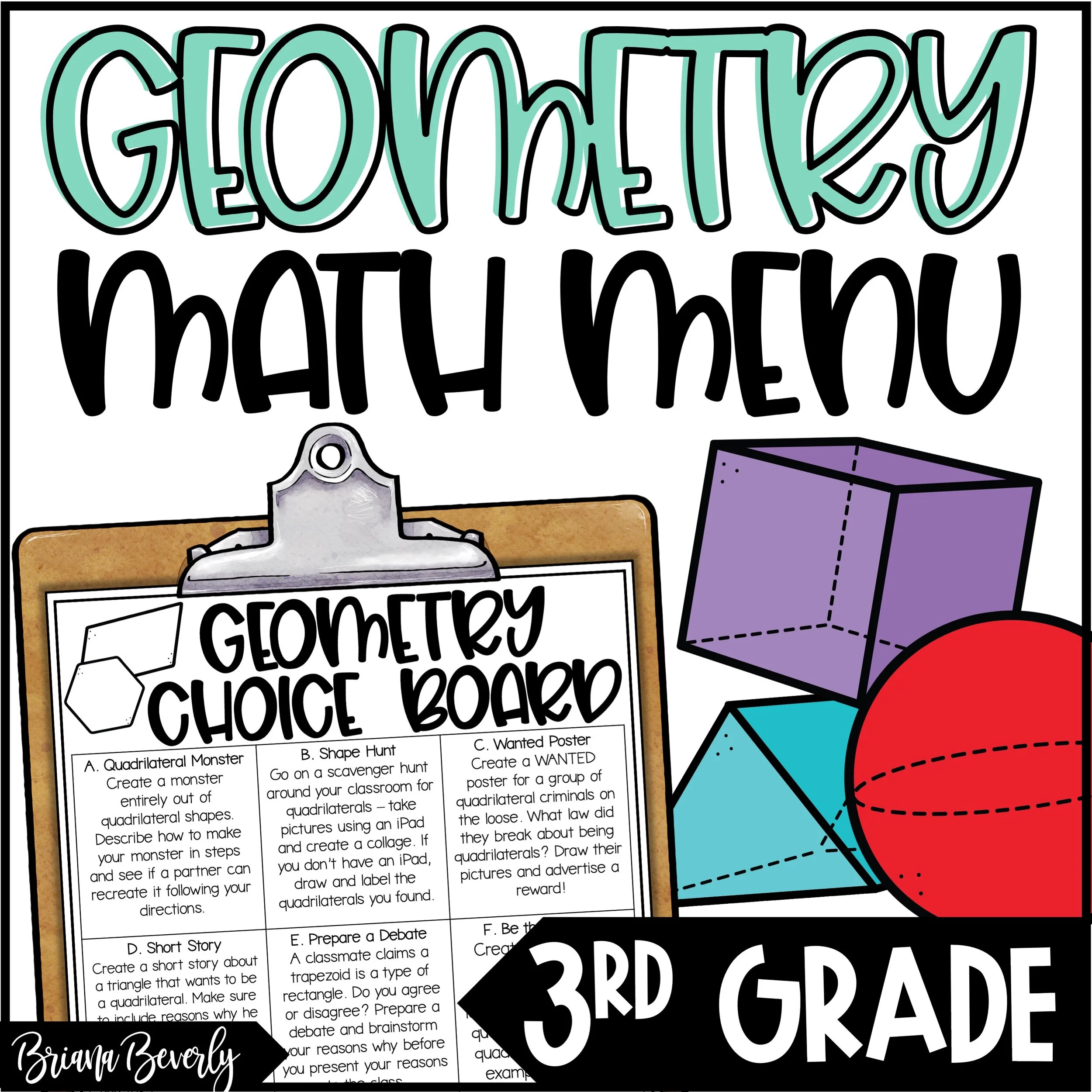 Geometry Enrichment Activities for 3rd Grade - Math Menu, Choice Board
