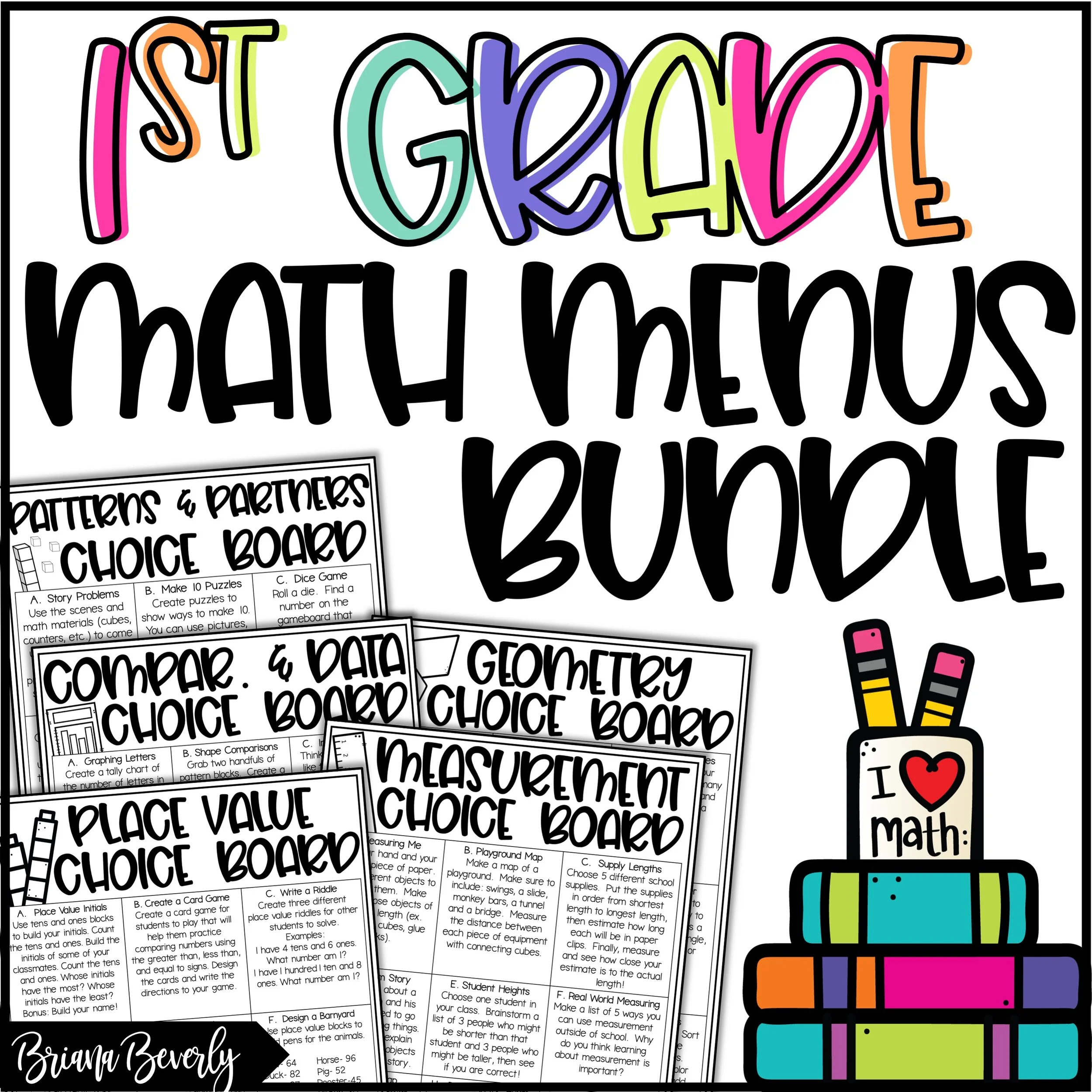 1st Grade Math Menus and Choice Boards