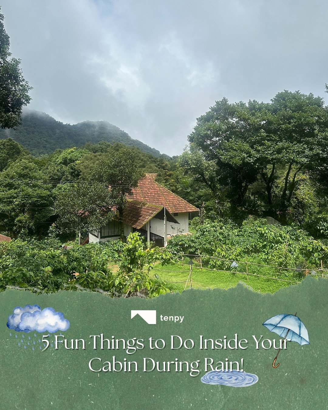 Rainy days = cabin magic. ☔

When the skies open up, and the forest gets quiet, it&rsquo;s time to slow down and get cozy!

Here are 5 fun (and underrated) things you can do inside your cabin when it&rsquo;s pouring outside.👇

🎲 Game face on
 🎨 Le