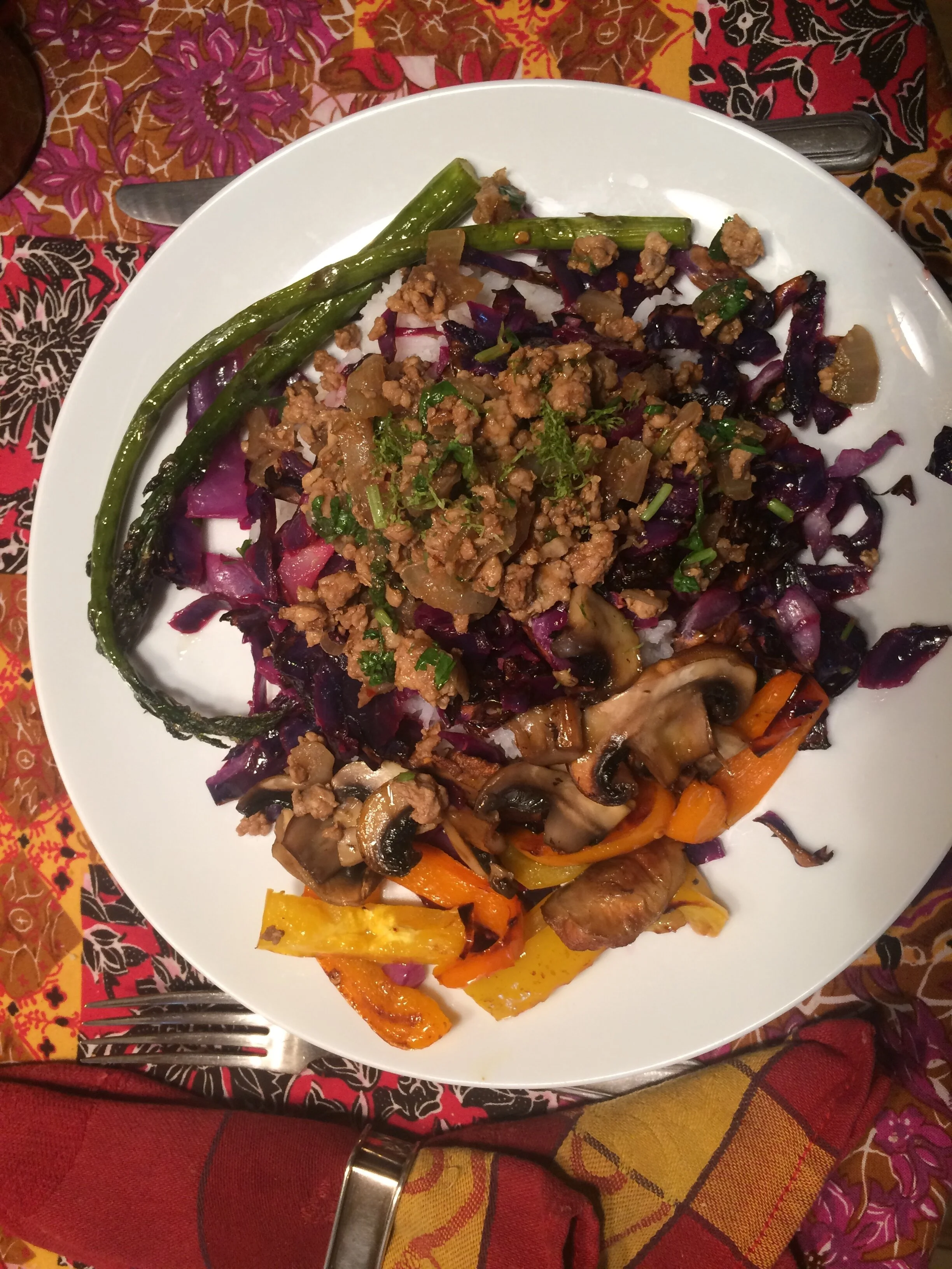  Spicy Chicken Larb with Thai-style Roasted Cabbage  