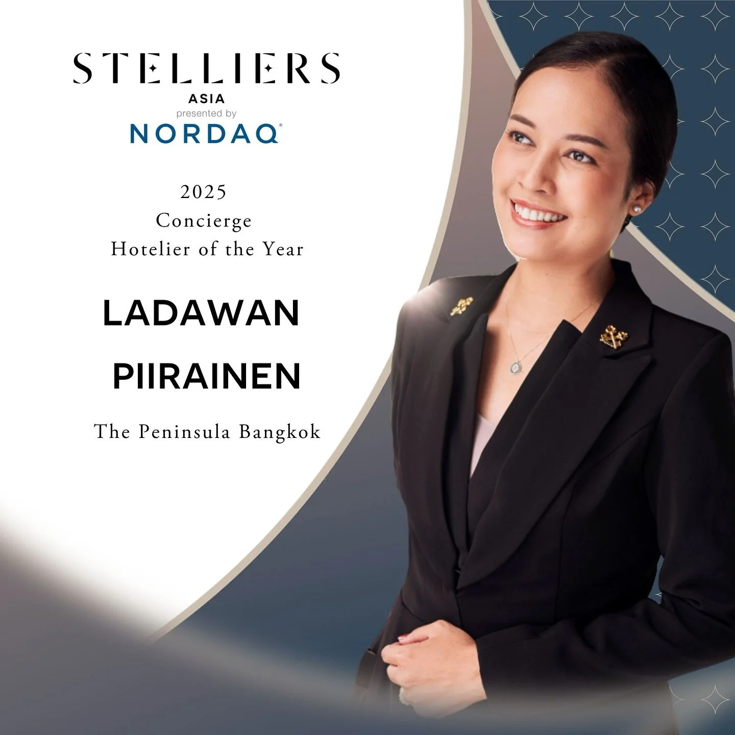 🌟 Stelliers Asia Concierge Hotelier of the Year 🌟

Ladawan Piirainen

Chief Concierge at The Peninsula Bangkok

#Stelliers #Stelliers2025 #StelliersAsia #HotelierOfTheYear #HotelierAwards