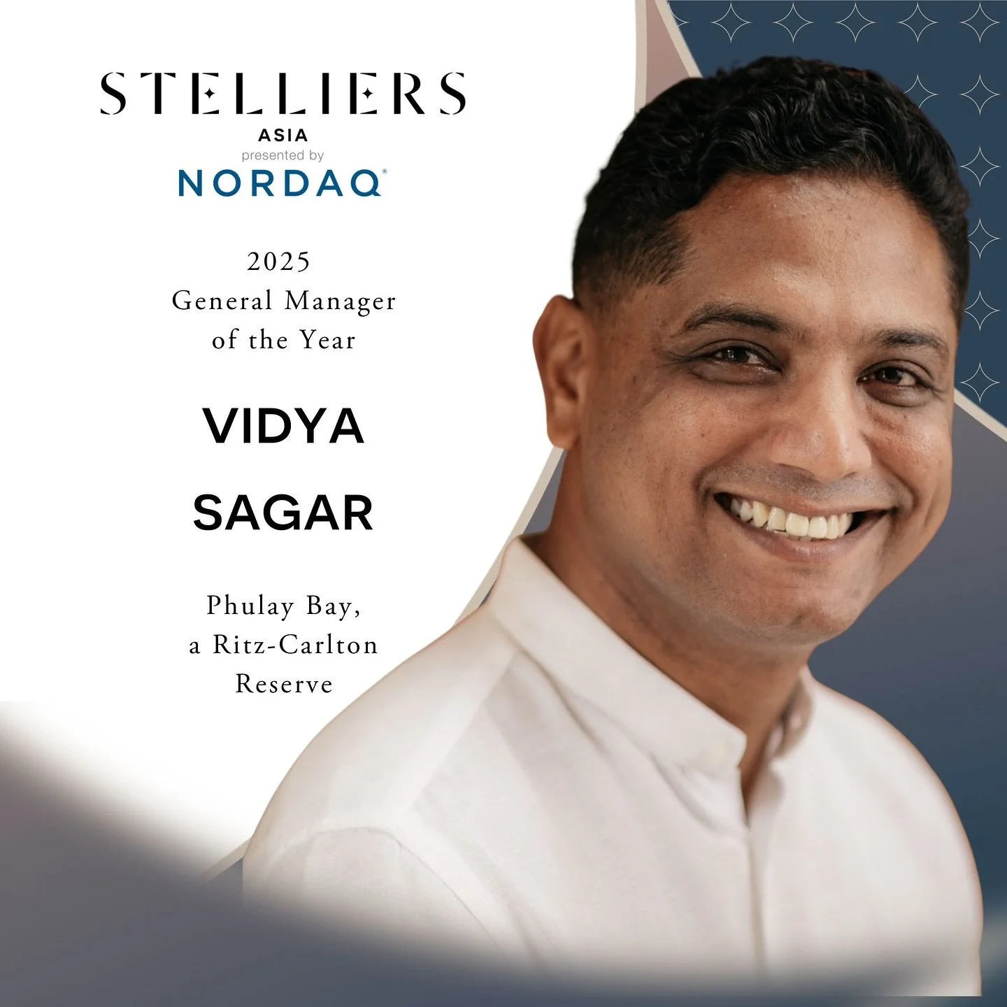 🌟 Stelliers Asia 2025 General Manager of the Year 🌟

Vidya Sagar

General Manager at Phulay Bay, a Ritz-Carlton Reserve

#Stelliers #Stelliers2025 #StelliersAsia #HotelierOfTheYear #HotelierAwards #GeneralManager