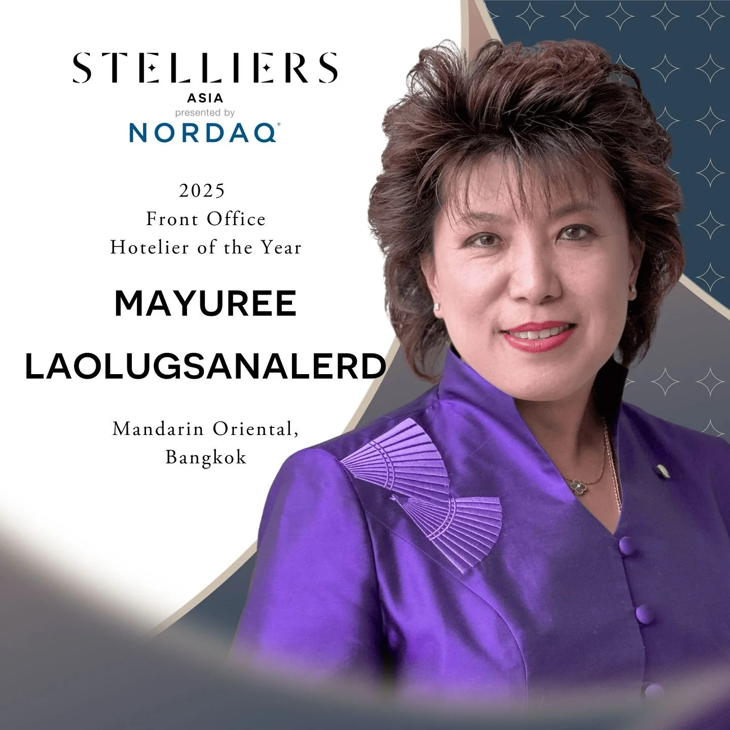 🌟 Stelliers Asia Front Office Hotelier of the Year 🌟

Mayuree Laolugsanalerd

Guest Relations Director at Mandarin Oriental, Bangkok

#Stelliers #Stelliers2025 #StelliersAsia #HotelierOfTheYear #HotelierAwards