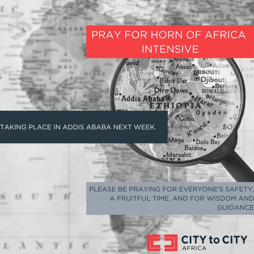 Please be praying for the Horn of Africa event coming up next week. 

The Horn of Africa intensive training is a one week long learning experience for church planters that are called to plant a church in one of the major cities of Africa. Interactive