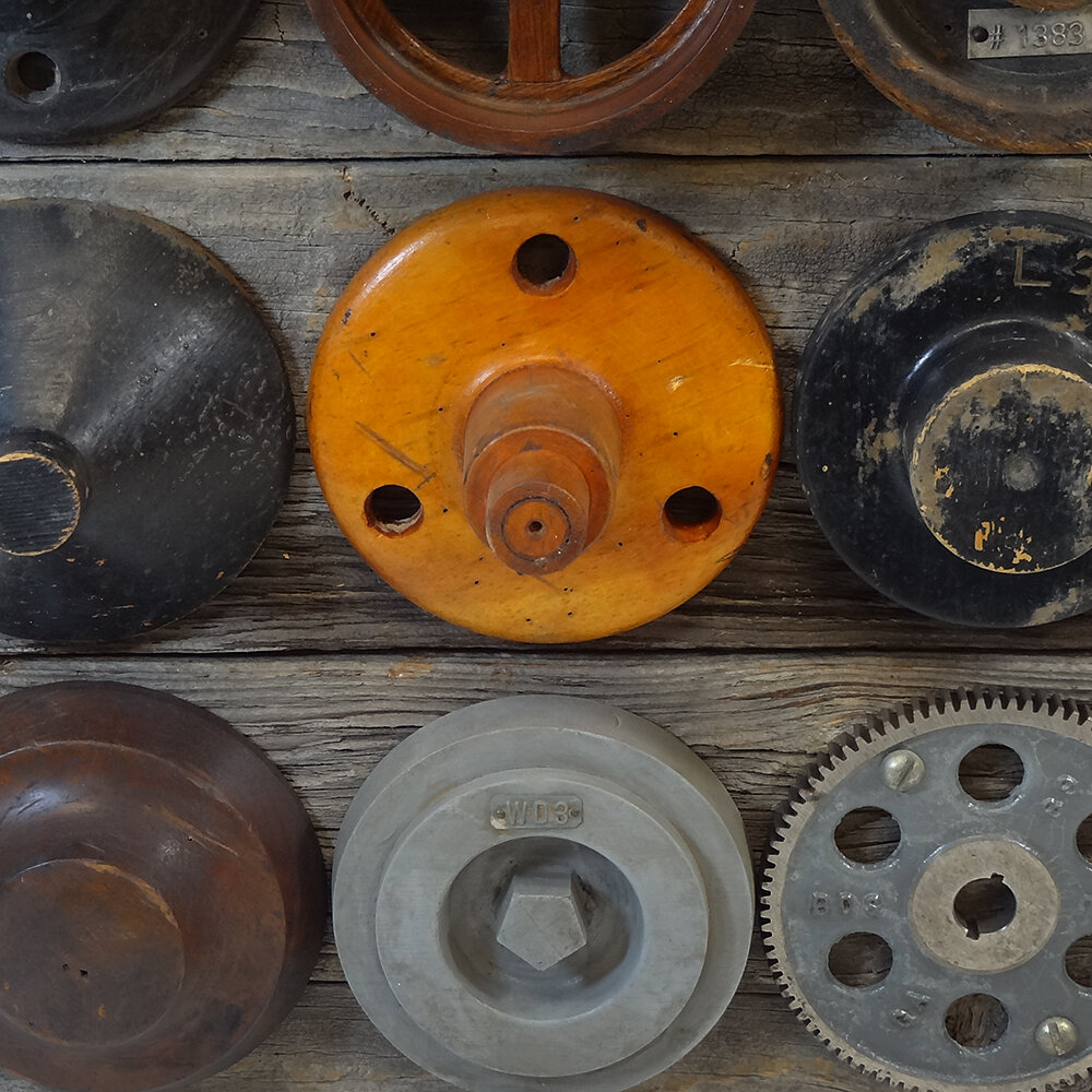 Vintage Wall Art with Wooden Foundry Molds Mounted to Weathered Barn Boards