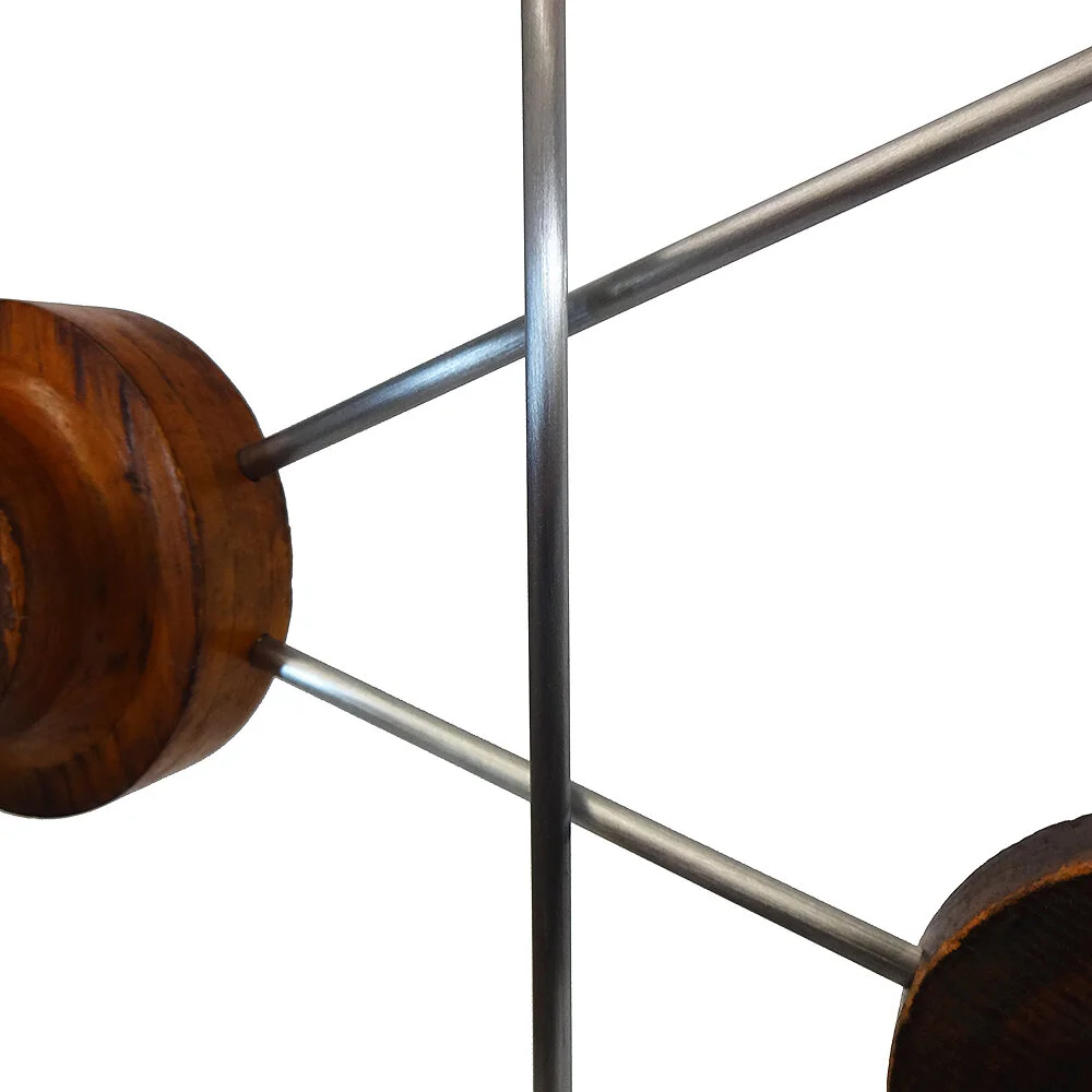 Mid-Century Modern Wall Art Sculpture Features Steel Rod with Sanded Finish