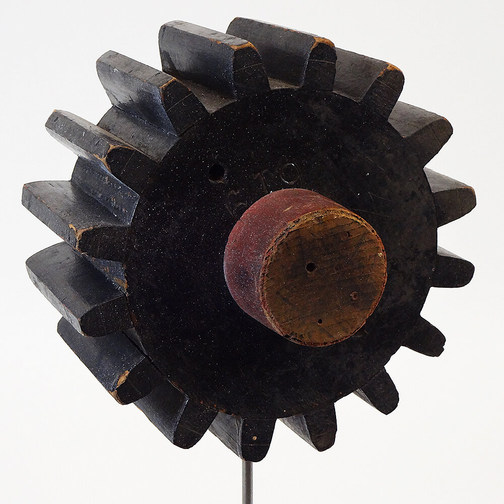Wood Foundry Gear Mold Table Sculpture Showcases the Skill of the Pattern-Maker
