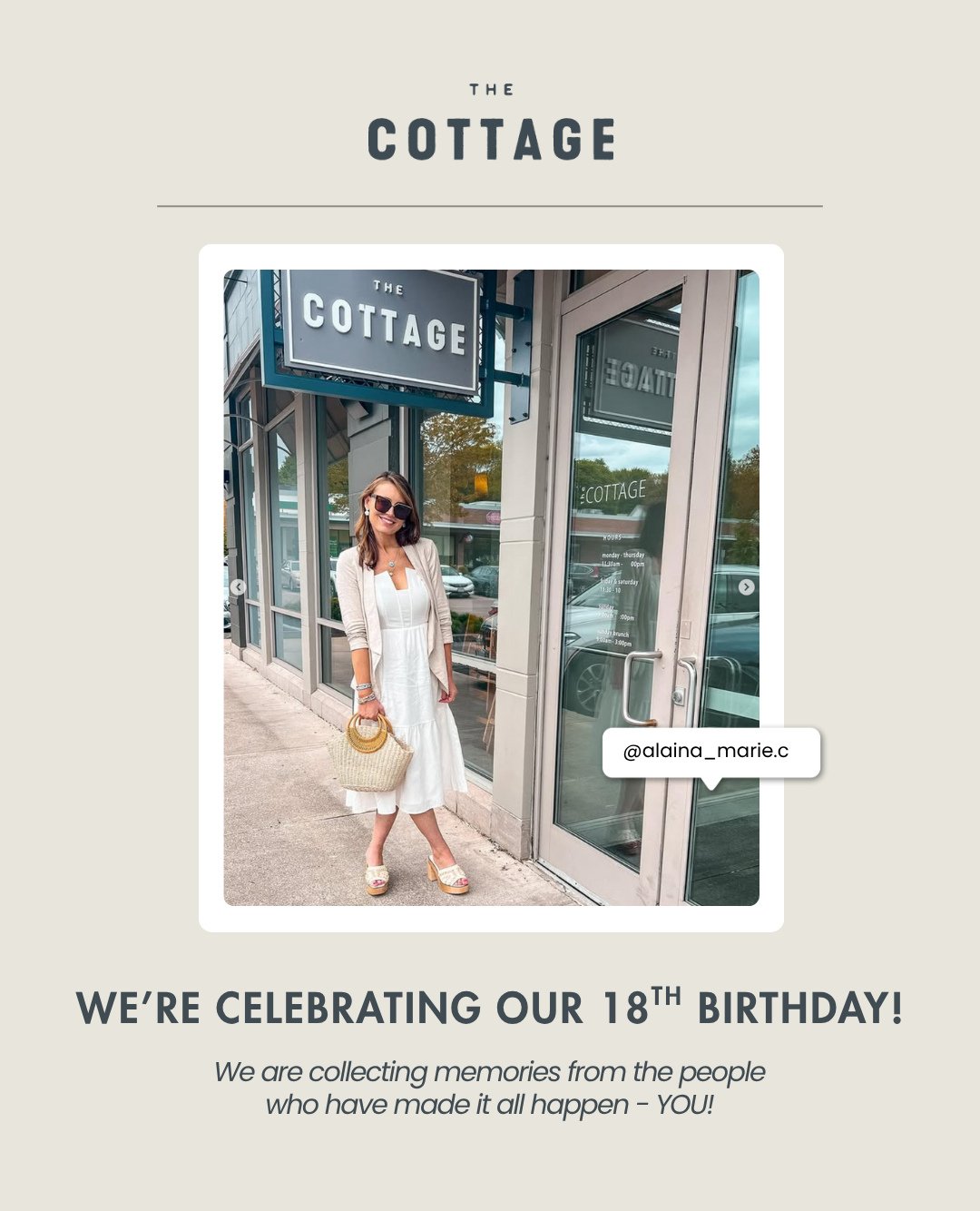 🎉 18 Years of The Cottage! 🎉⁠
⁠
This month, we&rsquo;re celebrating 18 incredible years of The Cottage and it&rsquo;s all thanks to the community. From now through November 28th, share your favorite Cottage memory for a chance to win a $100 Cottage