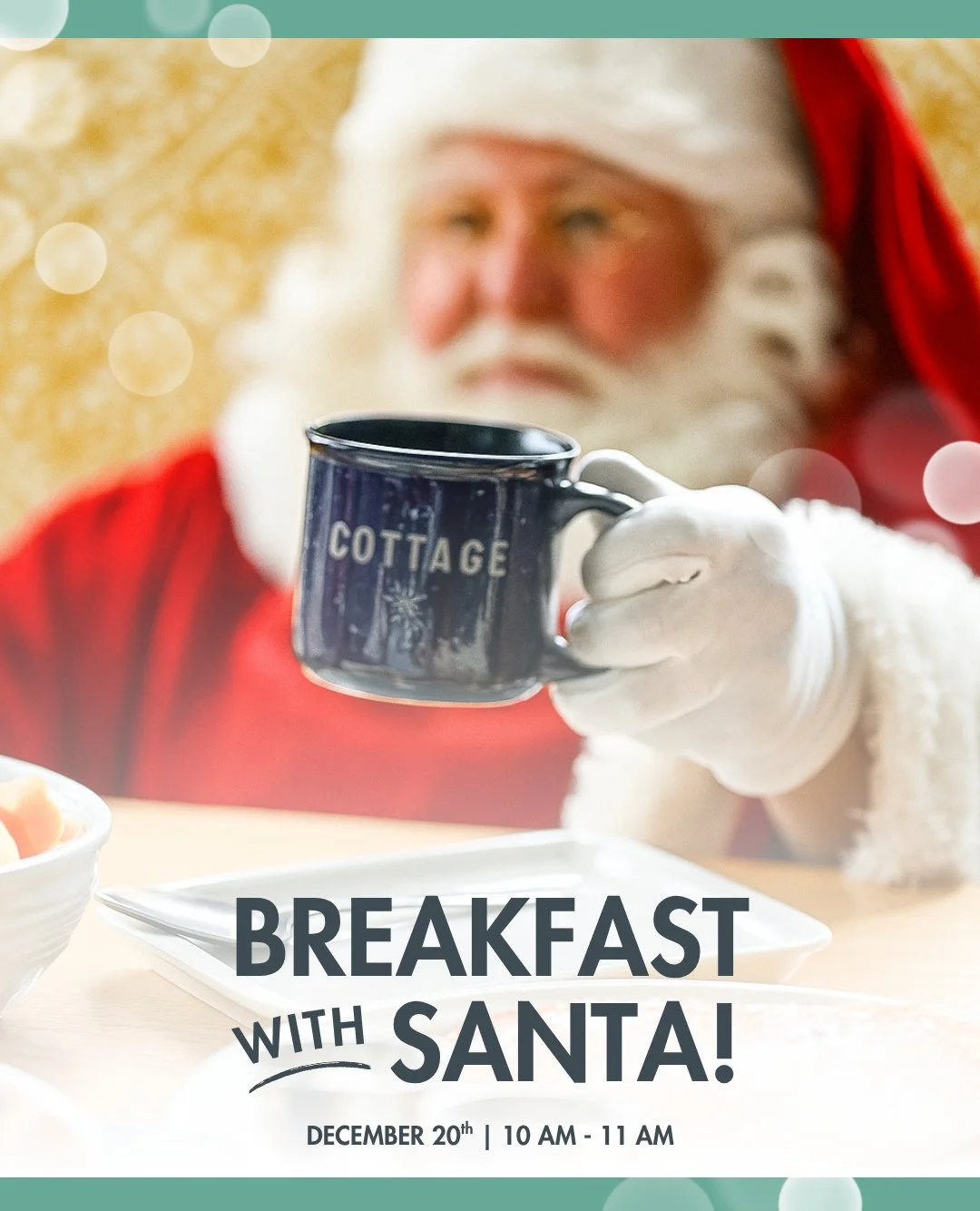 Breakfast with Santa is coming to The #CottageWellesley! 🎅🎄⁠
⁠
Join us on Saturday, December 20th for a morning filled with holiday cheer, a festive breakfast buffet, and a special visit from Santa himself. There will be one seating from 10:00&ndas