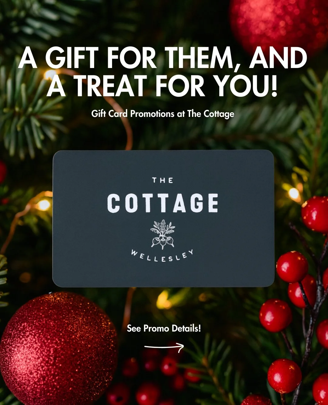This holiday season, share the comfort of a meal made with care! A #CottageWellesley gift card is the perfect way to treat someone you love to fresh, thoughtful dishes and the warm, easygoing experience they&rsquo;ll always come back for.⁠
⁠
From Nov