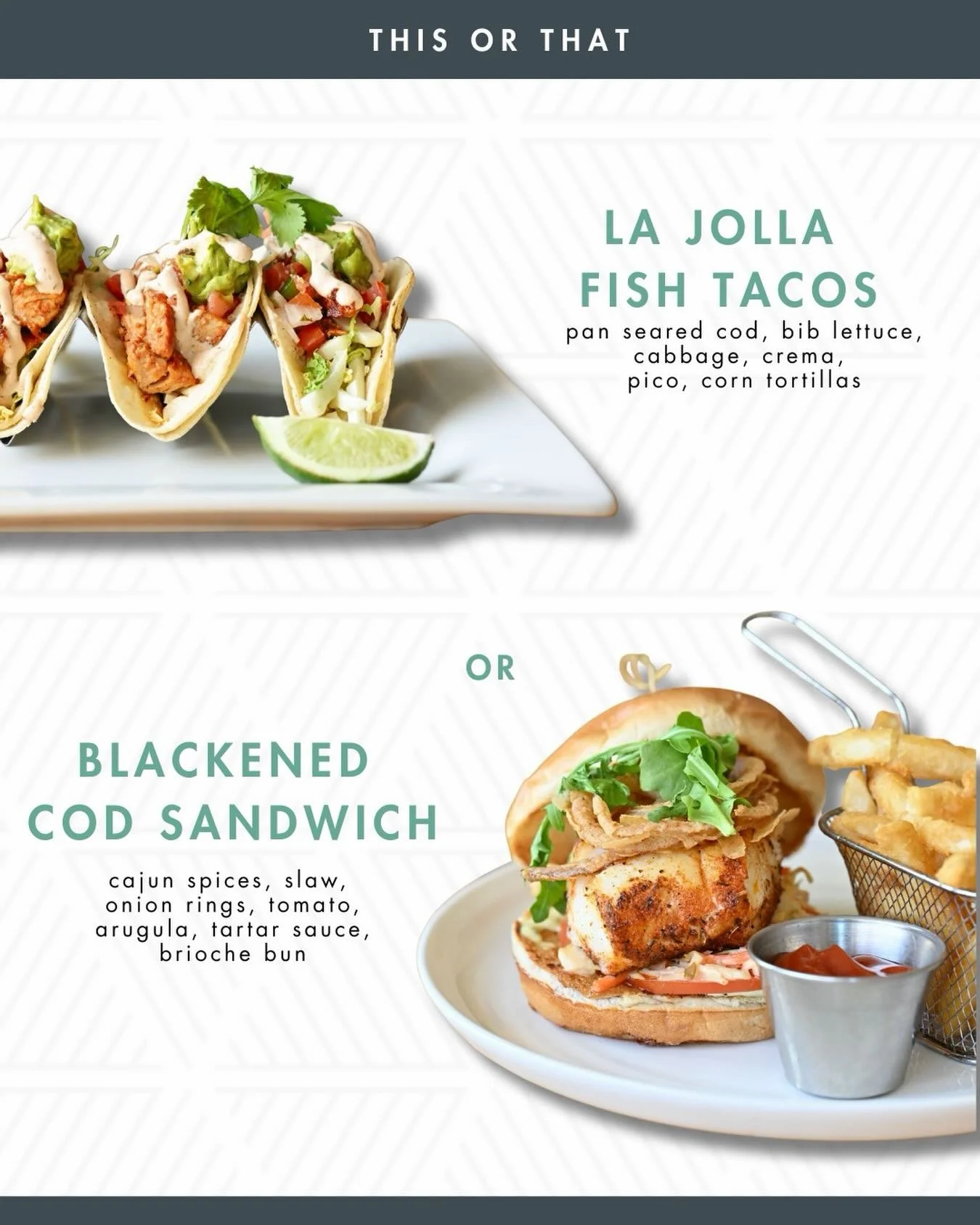 Lunch dilemma of the day 👀
Fish Tacos 🌮 or Blackened Cod Sandwich 🥪?
Cast your vote ⬇️
