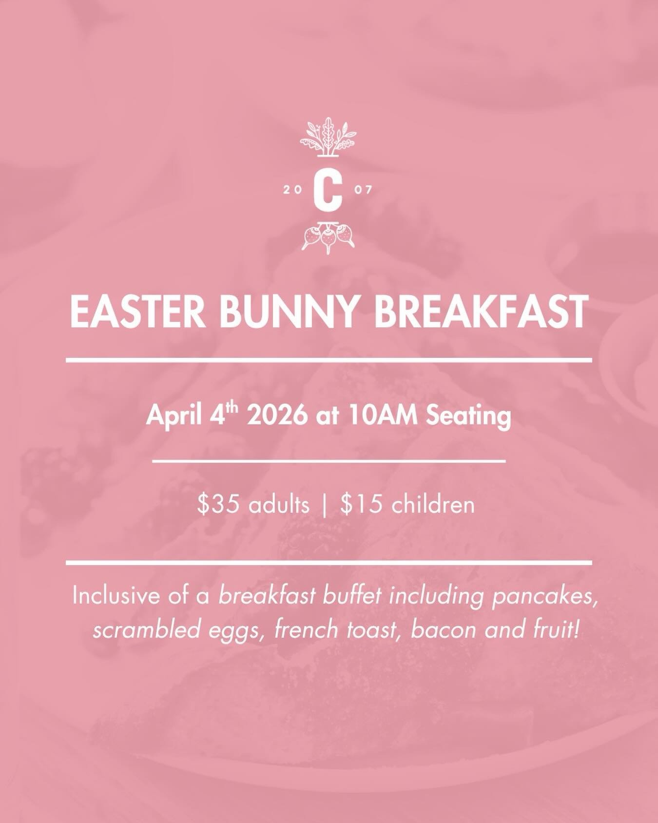 ICYMI 🐰✨ Join us for our Annual Easter Bunny Brunch at The Cottage!

📅 April 4, 2026 | 10AM Seating
$35 Adults | $15 Children

Enjoy a festive breakfast buffet featuring pancakes, scrambled eggs, French toast, bacon &amp; fresh fruit 🥞🍓

Bring th