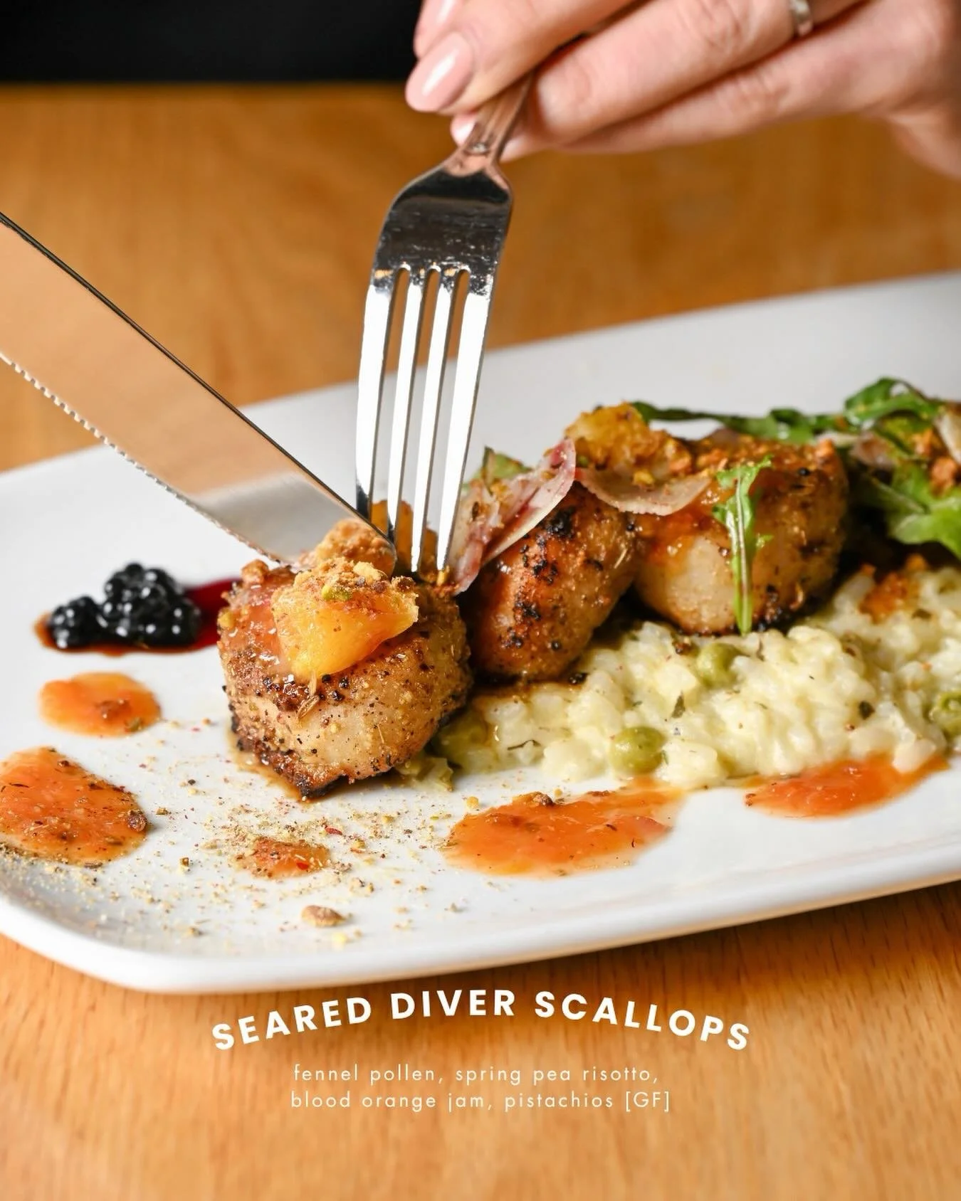 New on the menu ✨ Seared Diver Scallops

fennel pollen, spring pea risotto, blood orange jam, pistachios [GF] 🌿🍊

A perfect balance of bright, rich, and fresh&mdash;ready for your next bite.

#CottageWellesley #NewMenuItem #Scallops #GFOptions