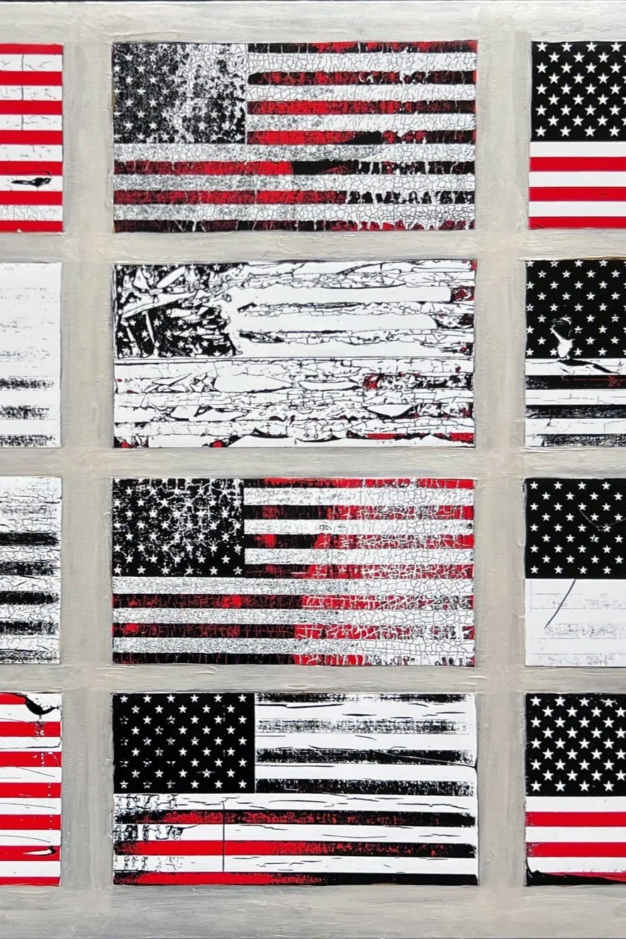 Sixteen flags on platinum white over Andy Warhol gold