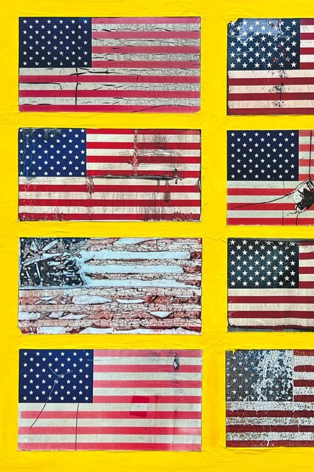 Sixteen flags on yellow, not orange