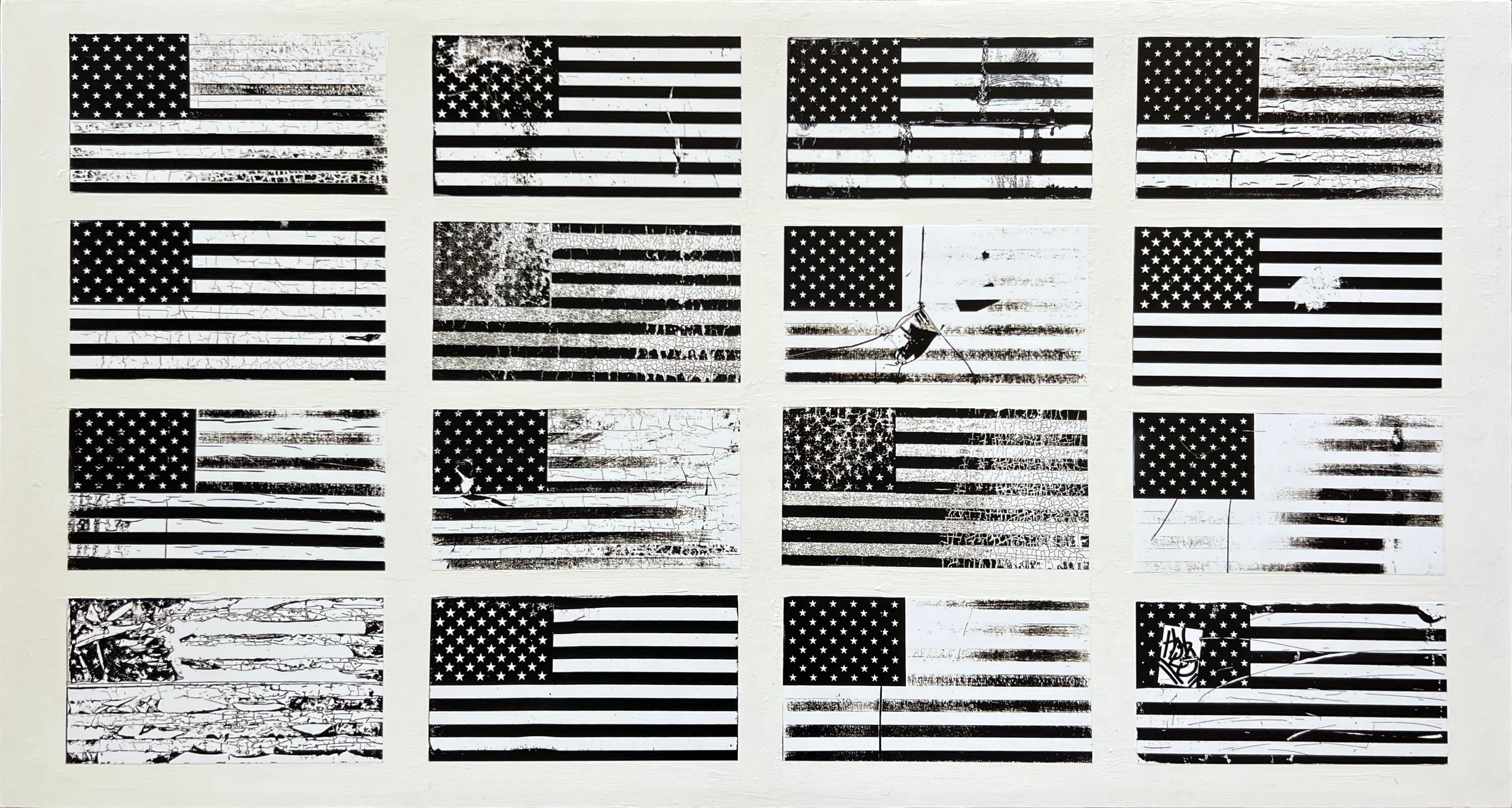 Sixteen flags on off-white