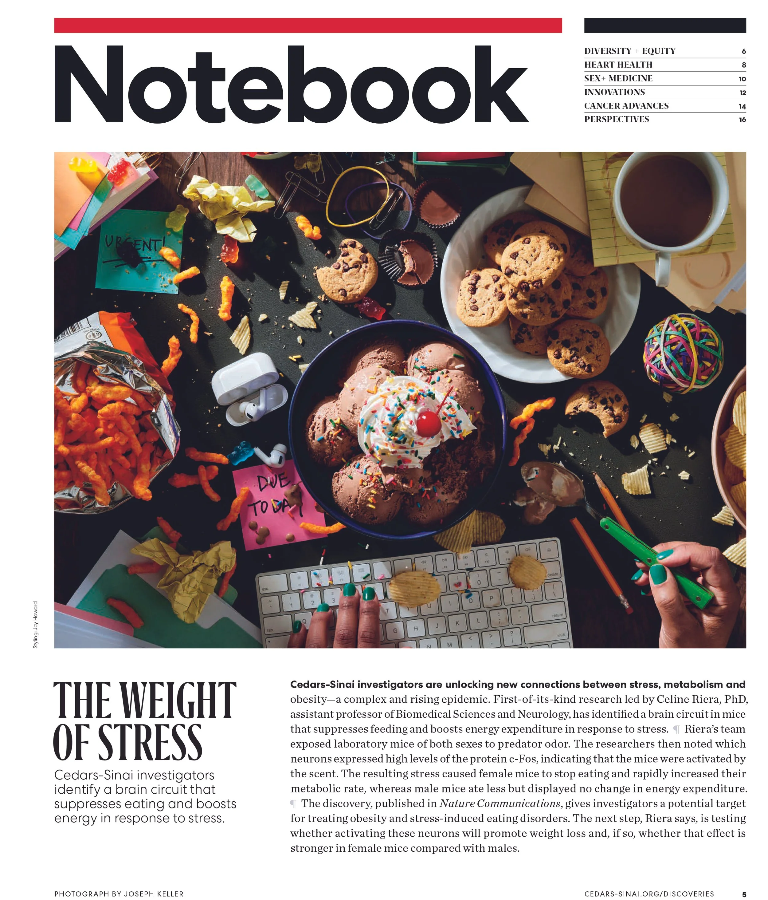 A cluttered desk with scattered snacks, cookies, a bowl of ice cream with sprinkles, a cup of coffee, a keyboard, and various office supplies, suggesting a chaotic work environment.