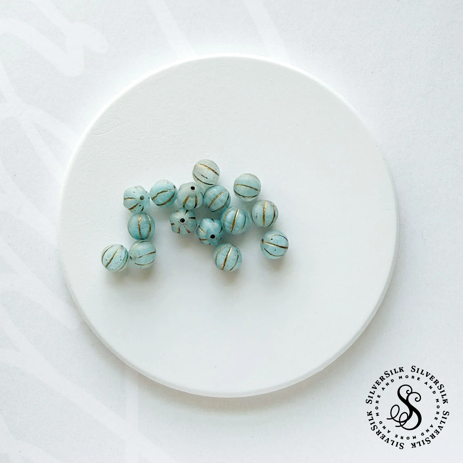 8mm Matte Tiffany Blue Czech Glass Melon Beads - 15pc Set