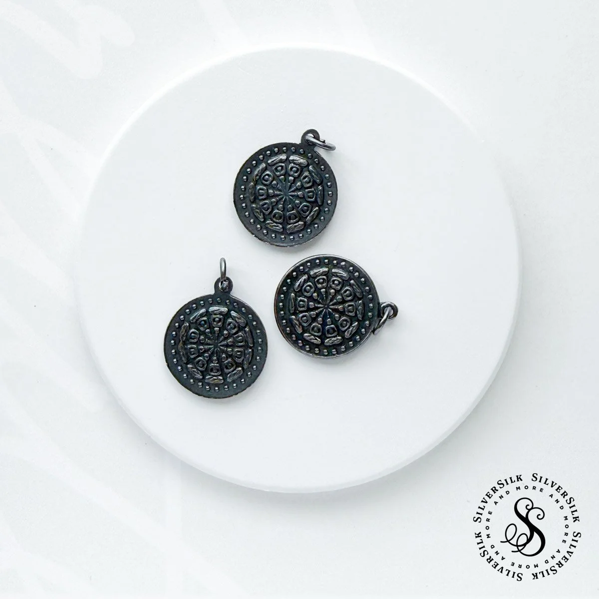 24mm Round Mandala Gunmetal-plated Brass Pendant - Made in India - 1pc Set