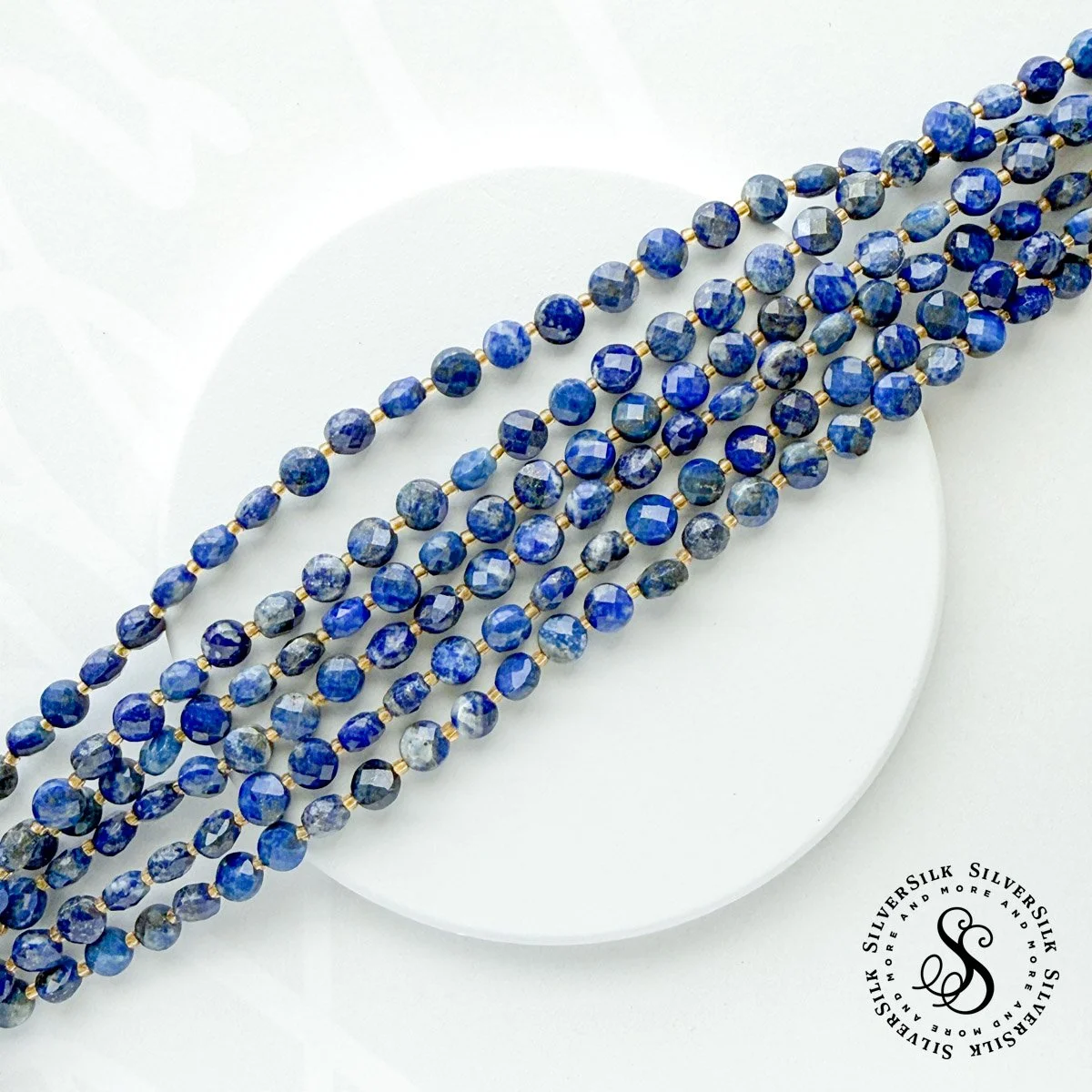 6mm Faceted Lapis Coin-shape Gemstone Beads - 7.5in Strand
