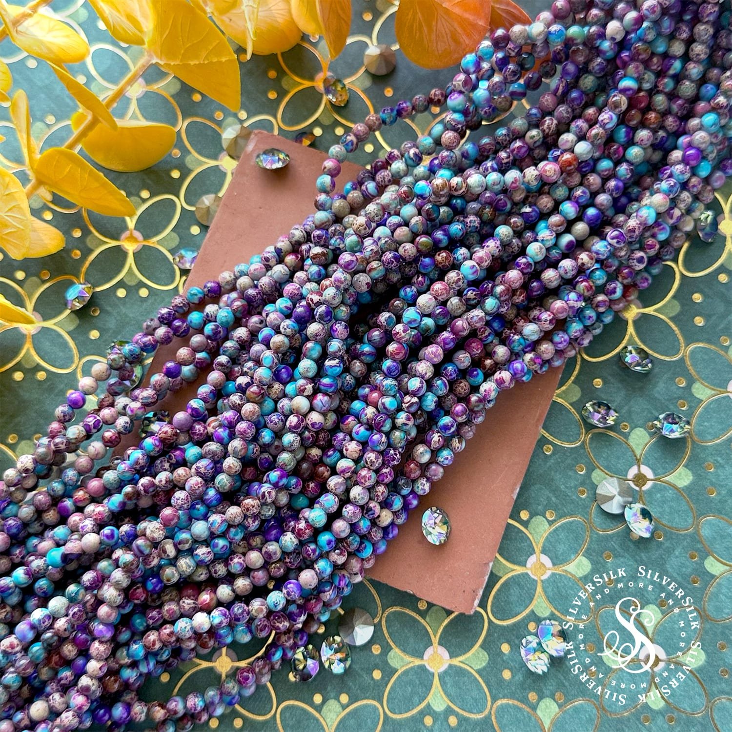 4mm Smooth Purple & Blue Galaxy Imperial Sea Sediment Jasper Round Beads - 16in Gemstone Strand