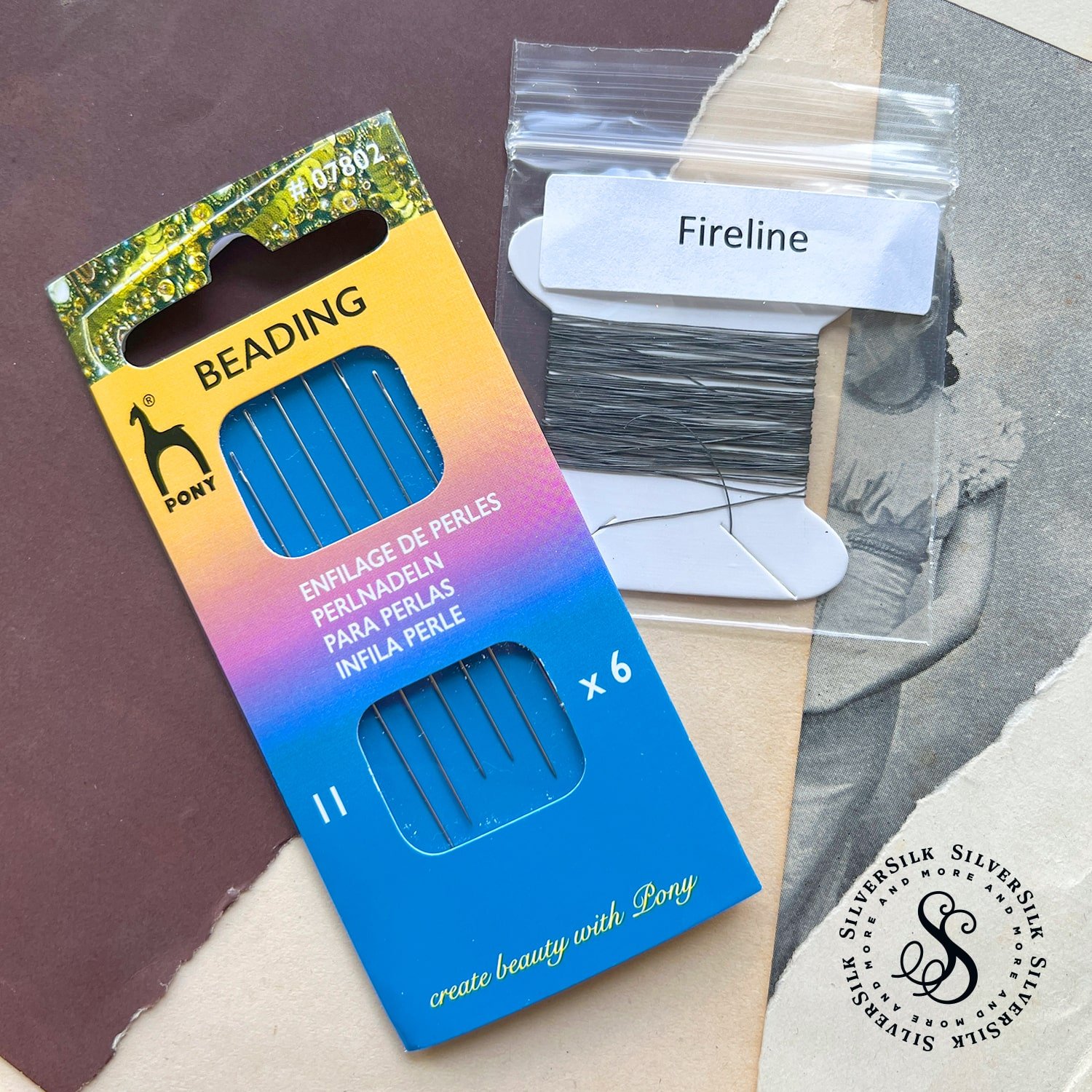 Beading Needle & Thread Starter Kit - Six Size 11 Needles & 5yds of 4lb Test Fireline