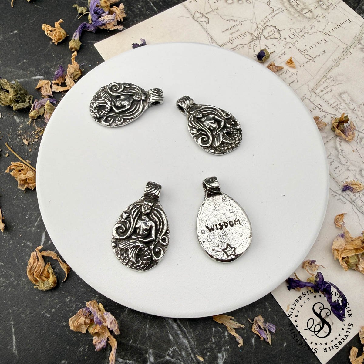27x18mm Pewter Wisdom Mermaid Pendant - Green Girl Studio
