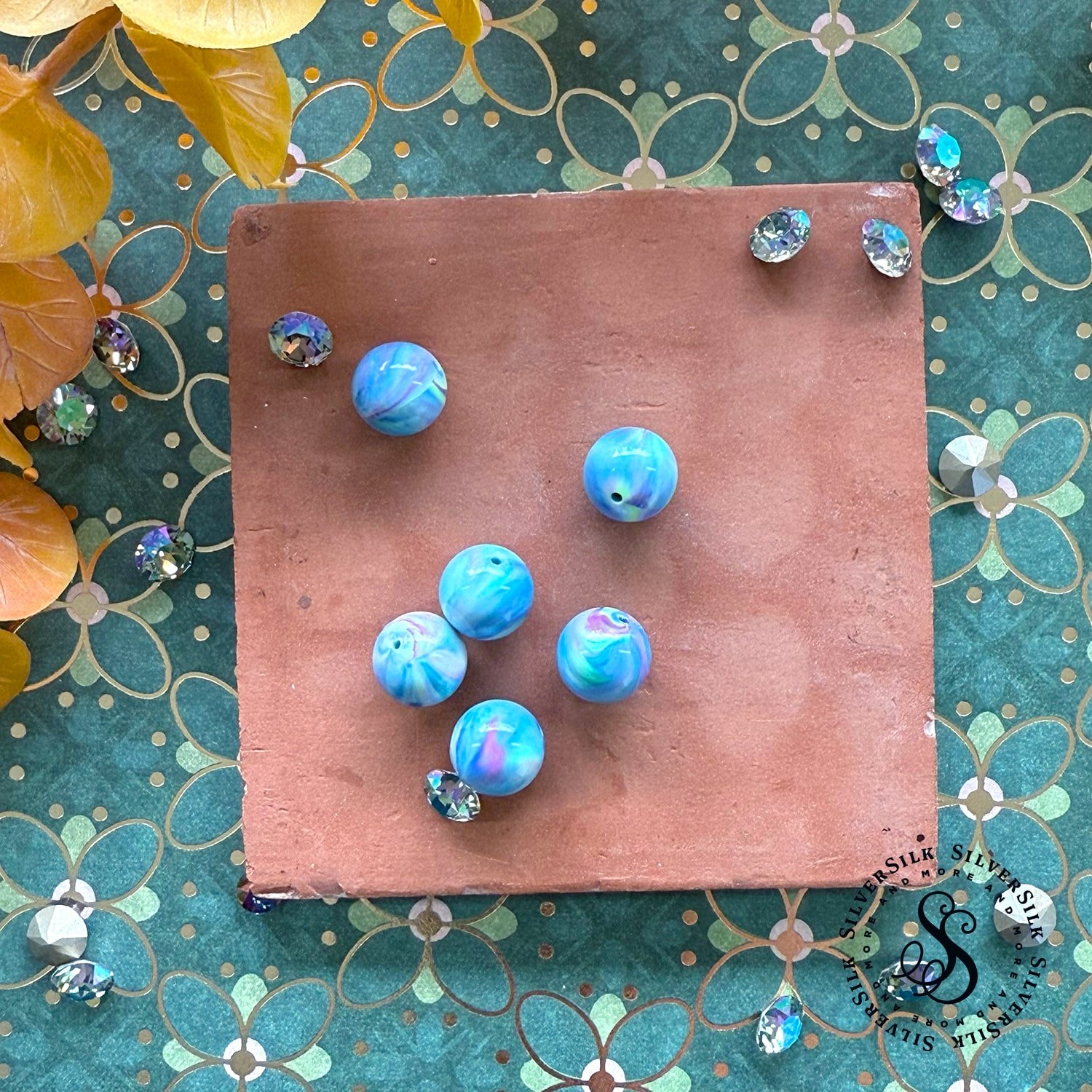 12mm German Resin Blue,Green, and Pink Marble Round Beads - 10pc Set