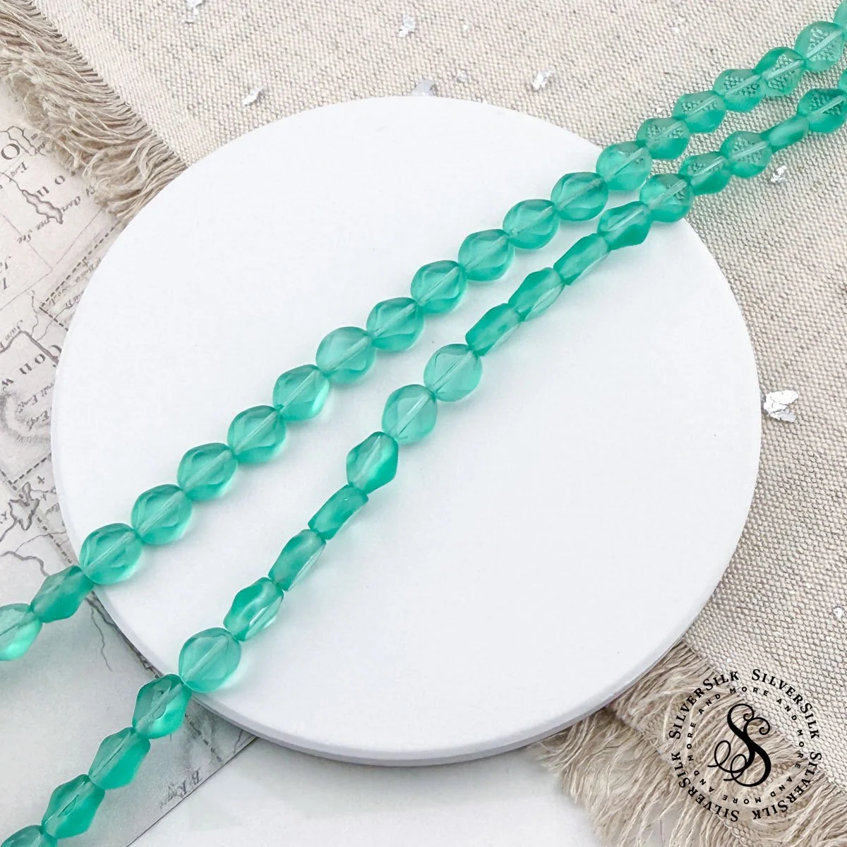 9x7mm Transparent Aqua Table Cut Czech Glass Beads - 23pc Set or 8in Length