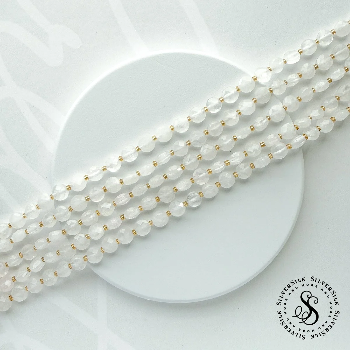 6mm Faceted Quartz Coin-shape Gemstone Beads - 7.5in Strand