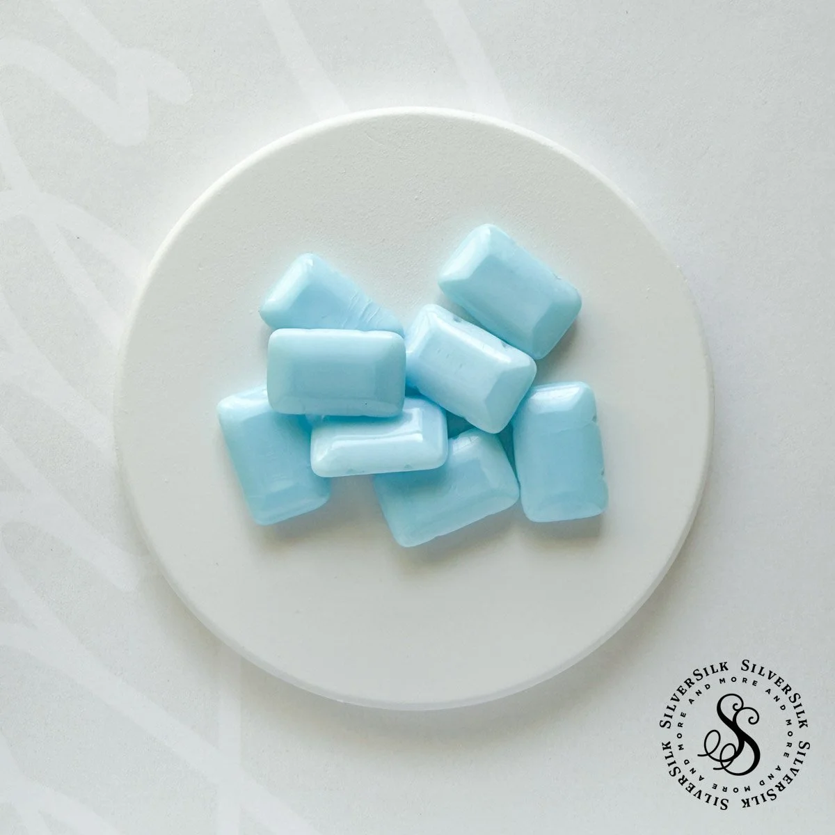 23x14mm Sky Blue Czech Glass Double-hole Rectangle Beads - 4pc Set