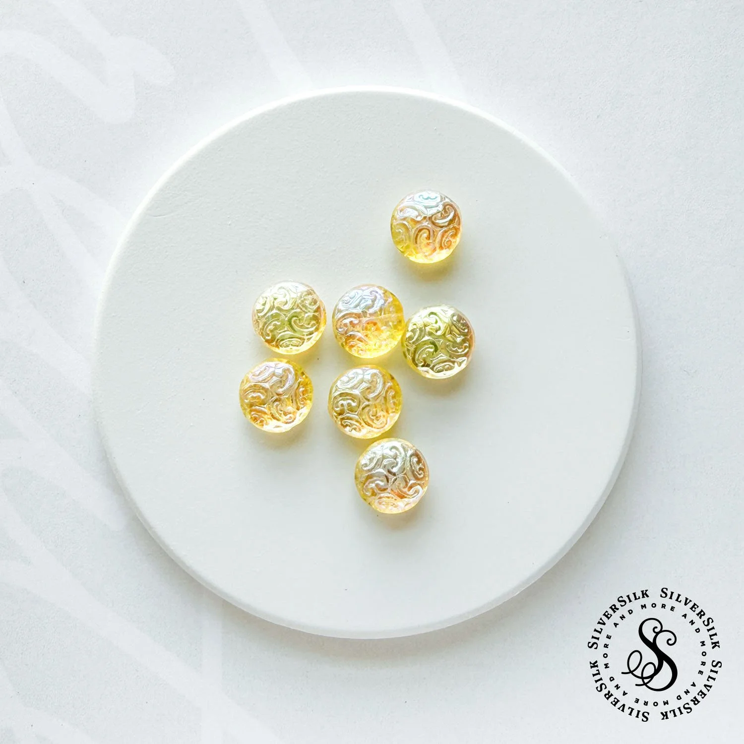 15mm Round Yellow AB Coin Czech Glass Beads - 7pc Set.jpg