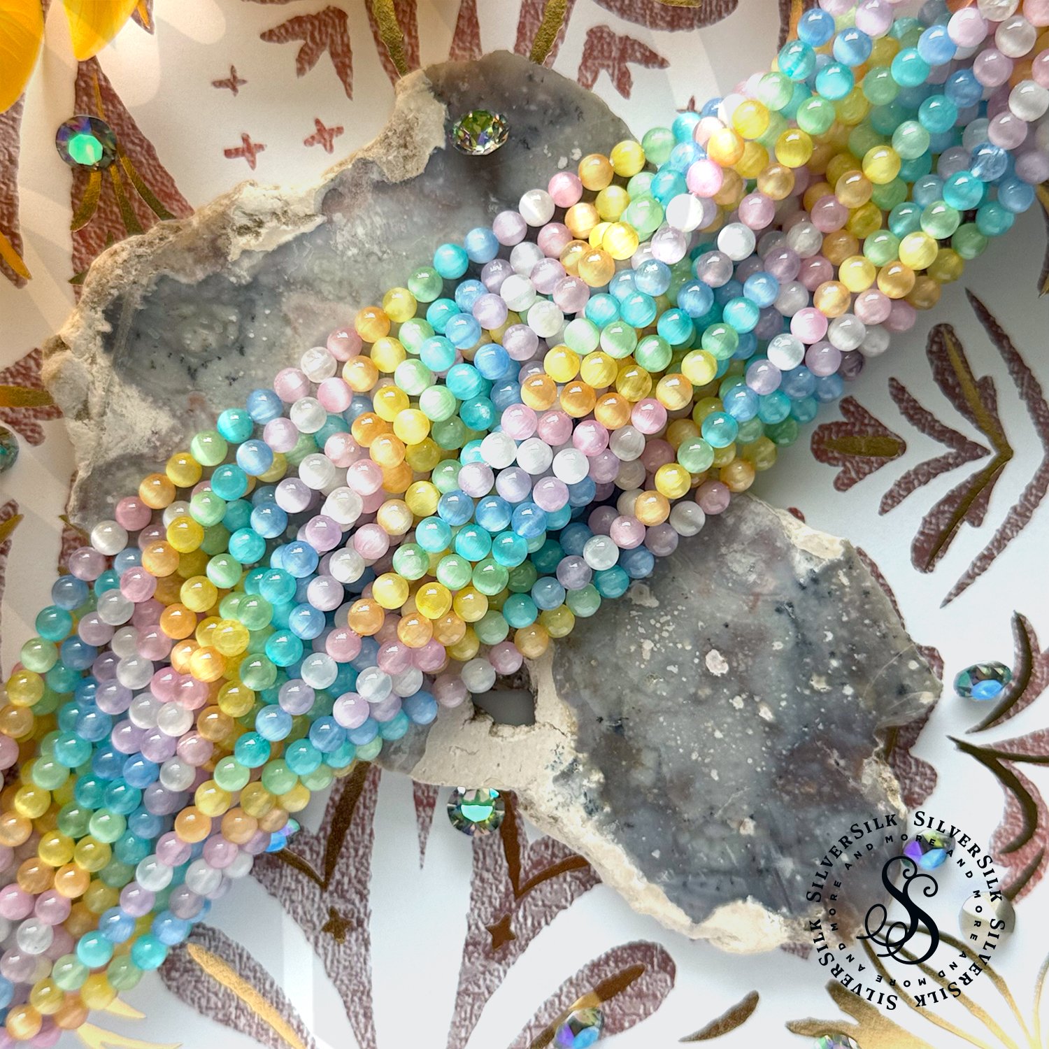 4.5mm AAA High-polished Bright Rainbow Selenite Rounds - 15in Gemstone Strand