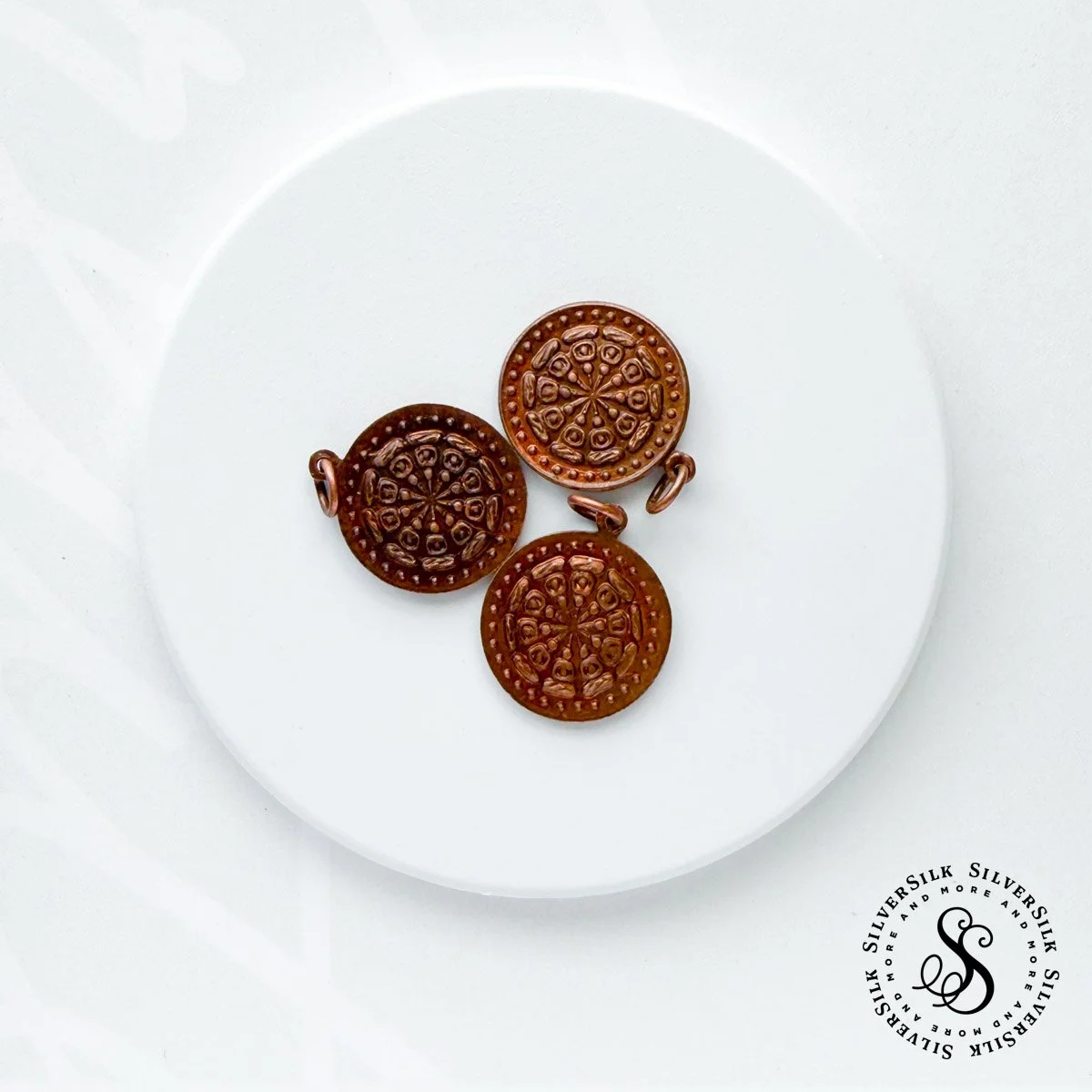 24mm Round Mandala Copper-plated Brass Pendant - Made in India - 1pc Set