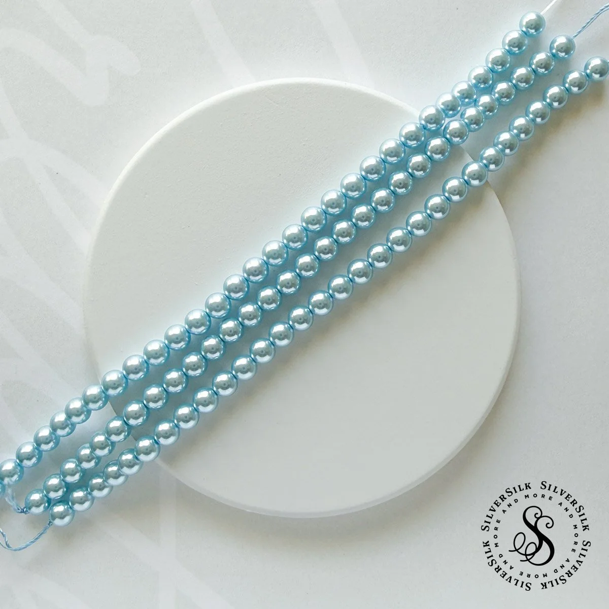 6mm Tiffany Blue Glass Pearls - 7in Strand