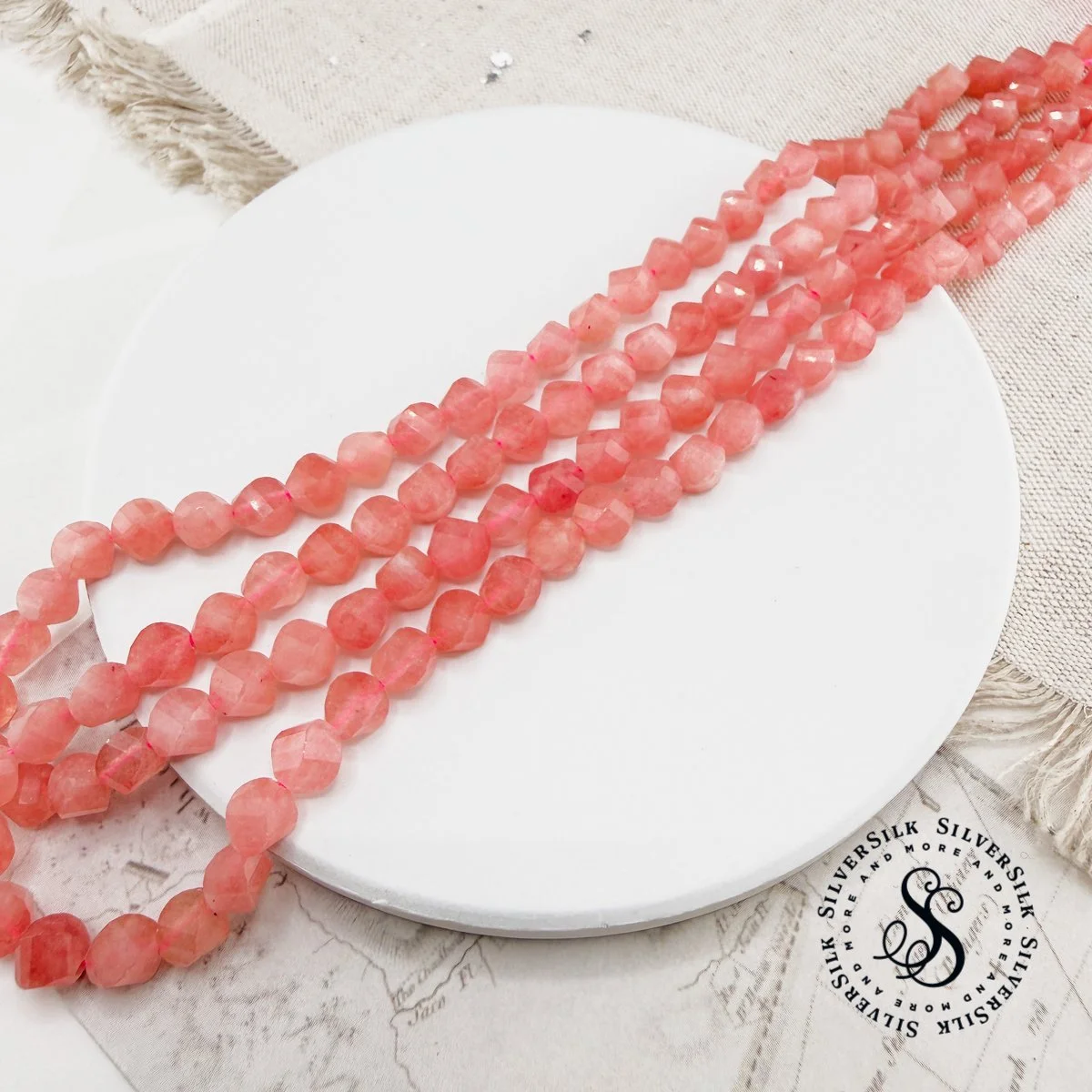 6mm Faceted Sunstone Twist-shape Gemstone Beads - 15in Strand