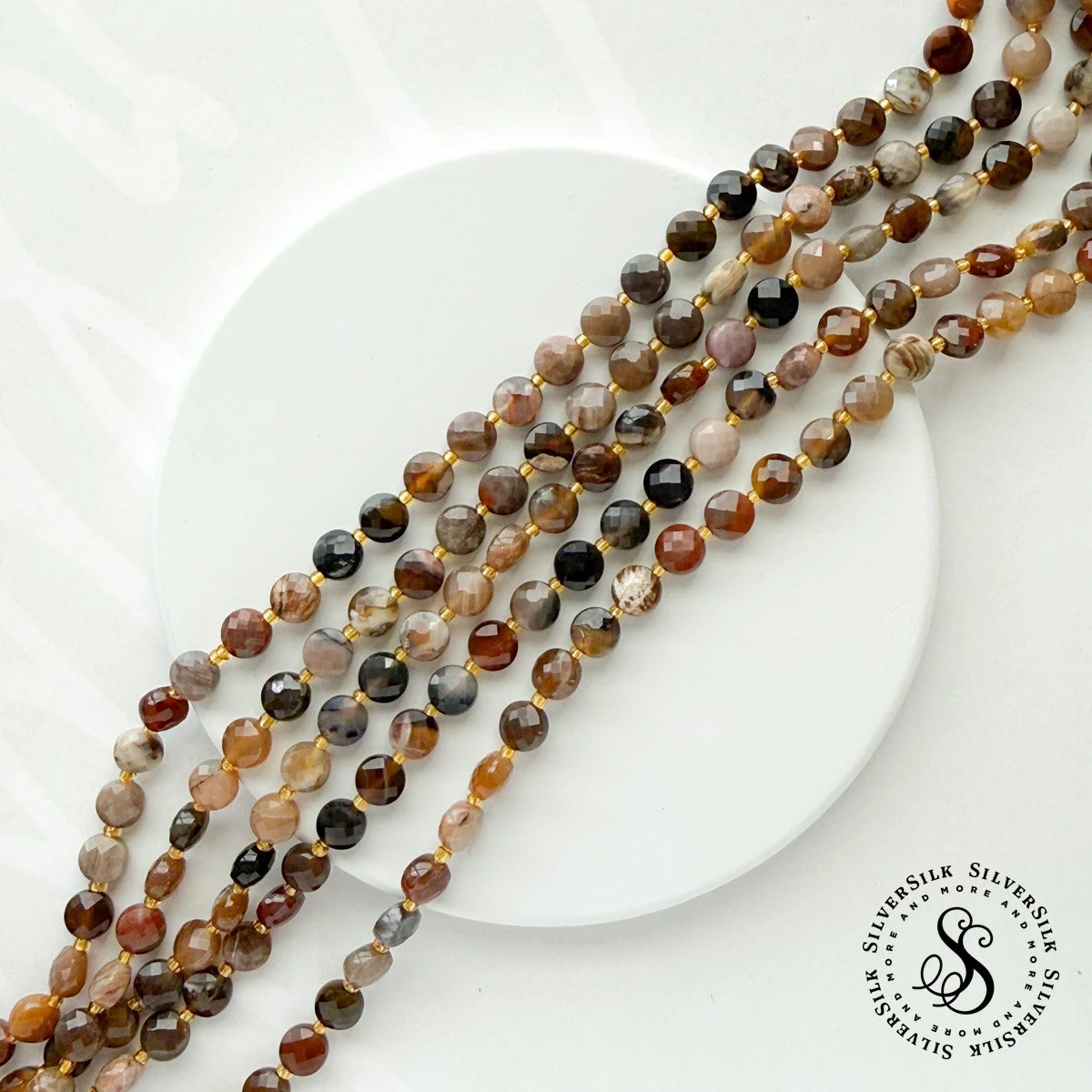 6mm Faceted Coffee Agate Coin-shape Gemstone Beads - 7.5in Strand