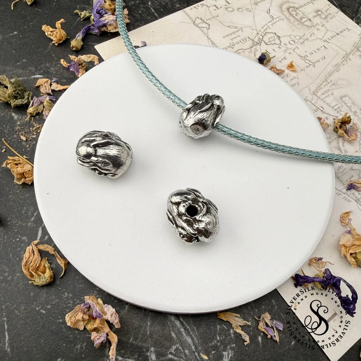 20x15mm Pewter Chasing Bunnies Bead - Green Girl Studios