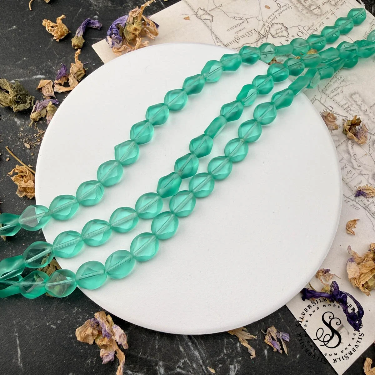 9x7mm Transparent Aqua Table Cut Czech Glass Beads - 23pc Set or 8in Length