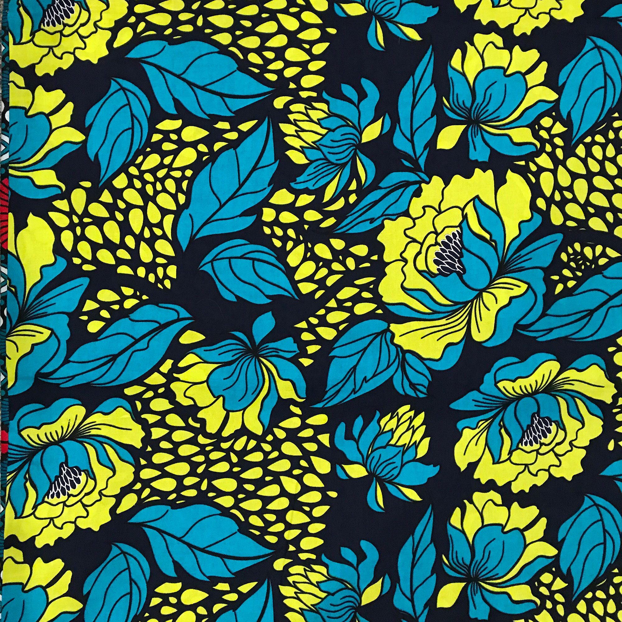  Yellow and blue floral pattern with black background 