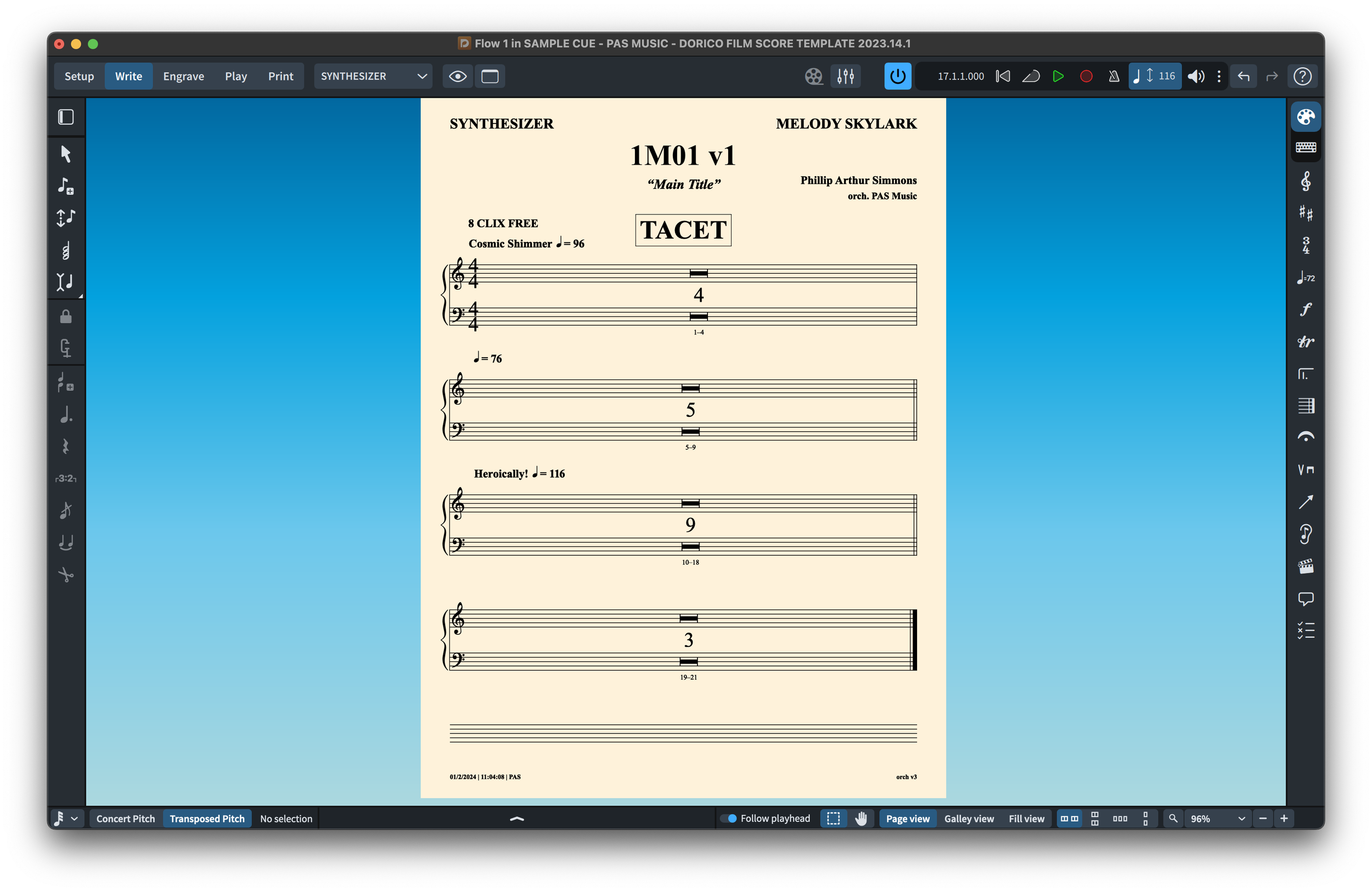 Dorico Film Score Template — PAS MUSIC