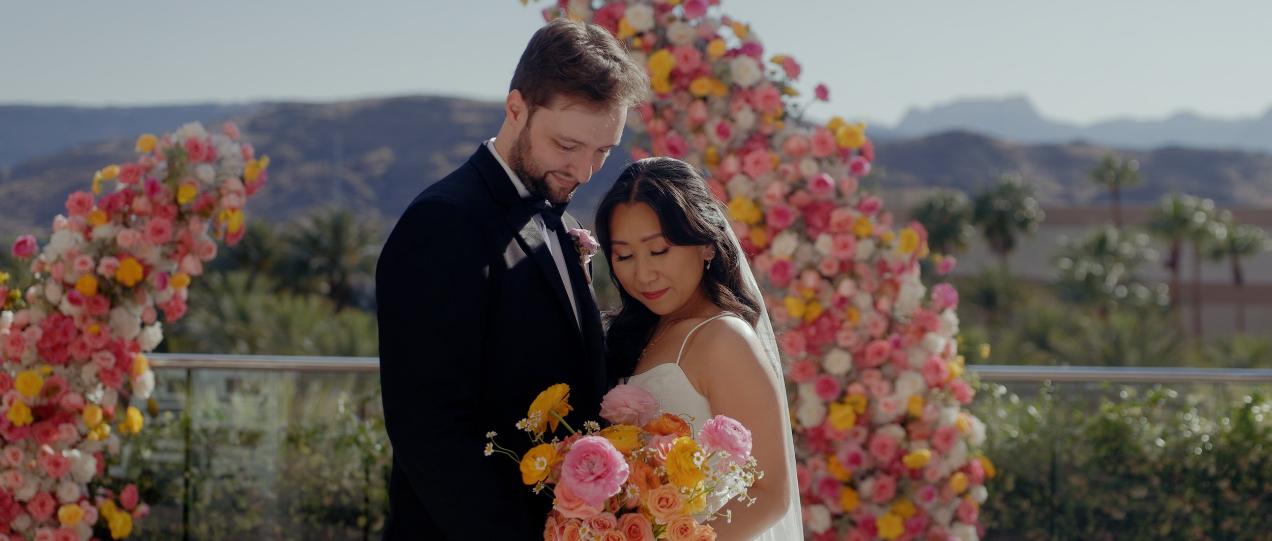 Romantic outdoor wedding portraits at Red Rock Casino Resort in Las Vegas.