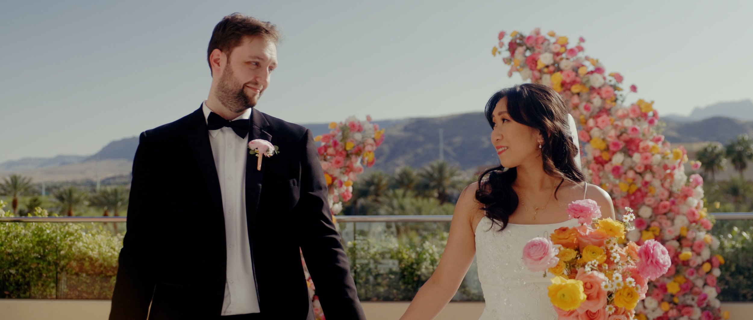 Romantic outdoor wedding portraits at Red Rock Casino Resort in Las Vegas.