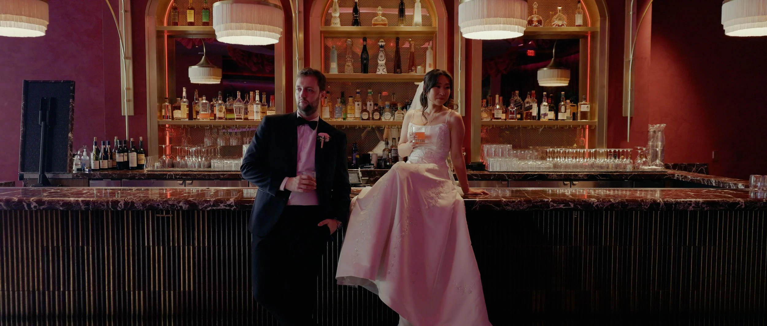 Moody wedding portraits of Zachary and Ivana inside Red Rock Casino Resort.