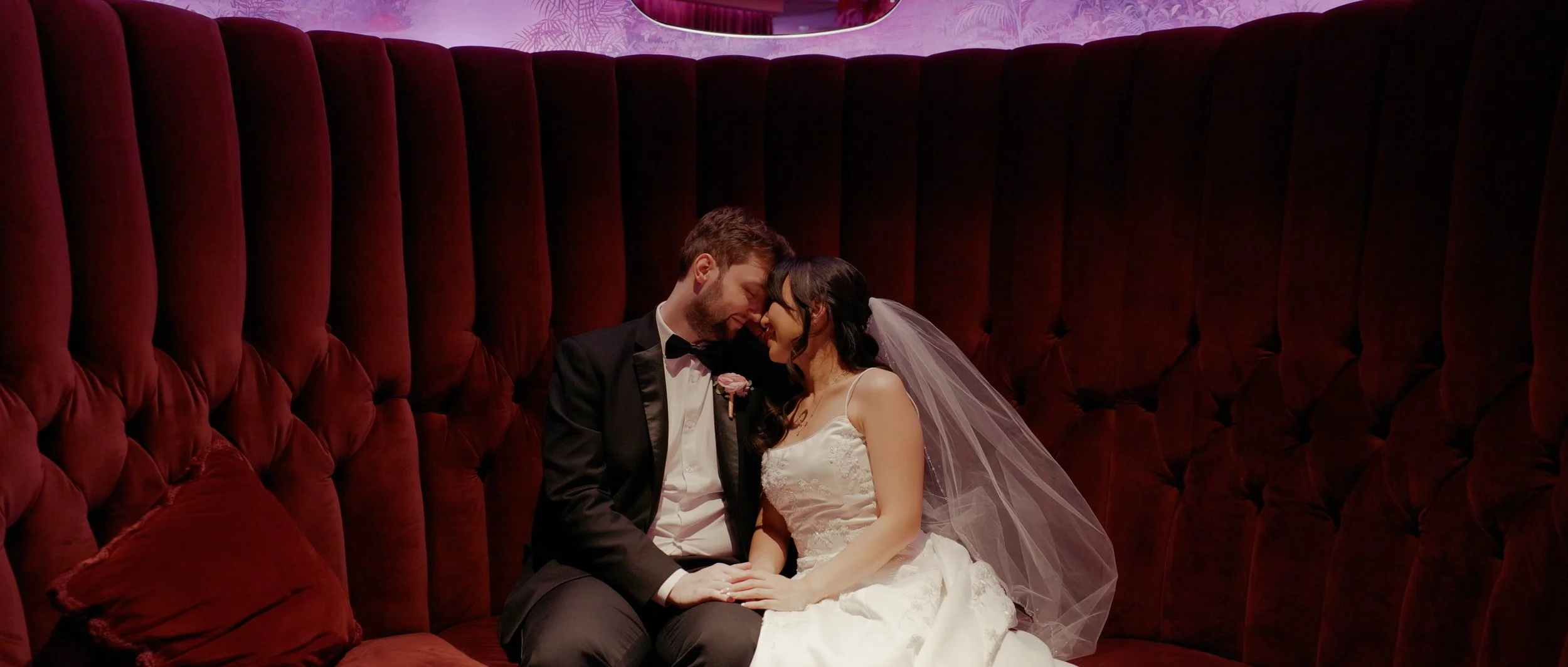 Moody wedding portraits of Zachary and Ivana inside Red Rock Casino Resort.