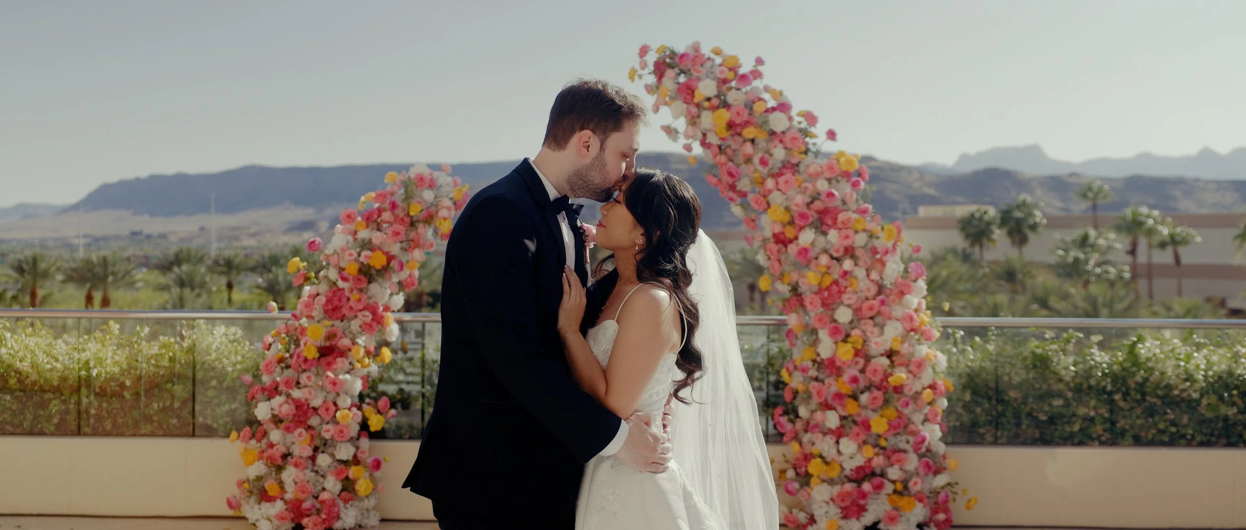 Romantic outdoor wedding portraits at Red Rock Casino Resort in Las Vegas.
